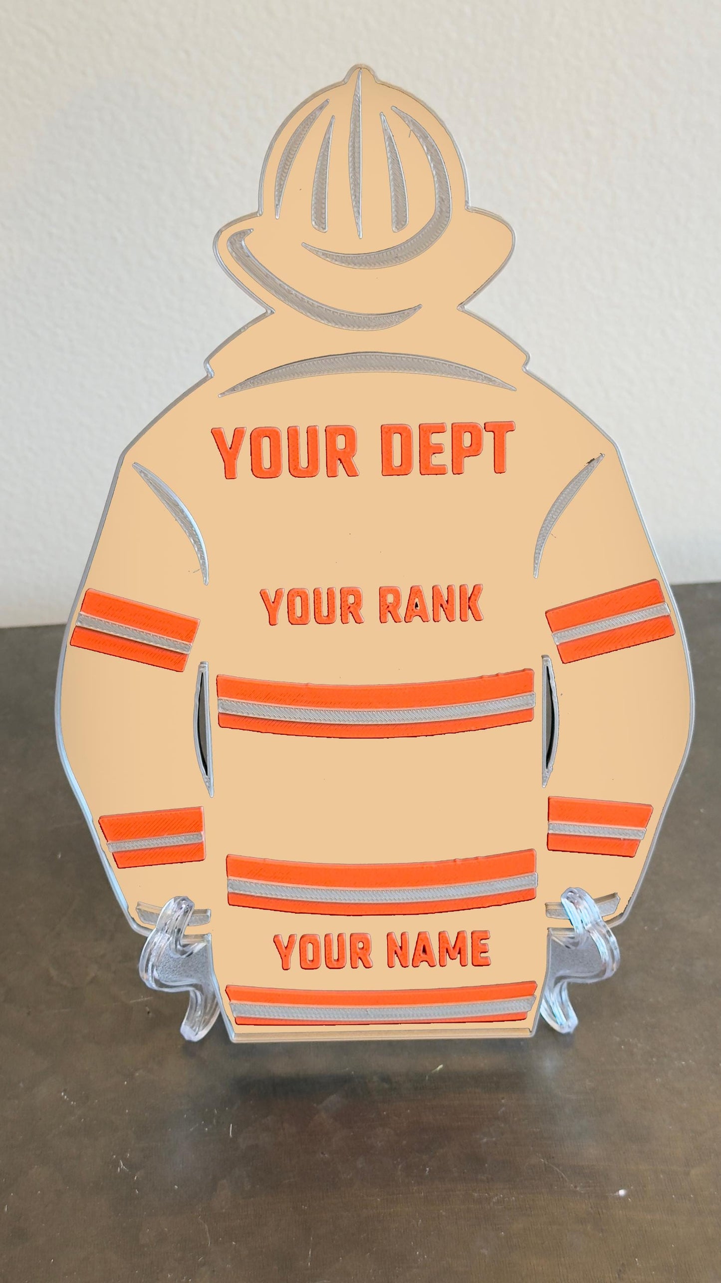 Firefighter Turnout Coat Plaque, TAN Bunker Gear Personalized