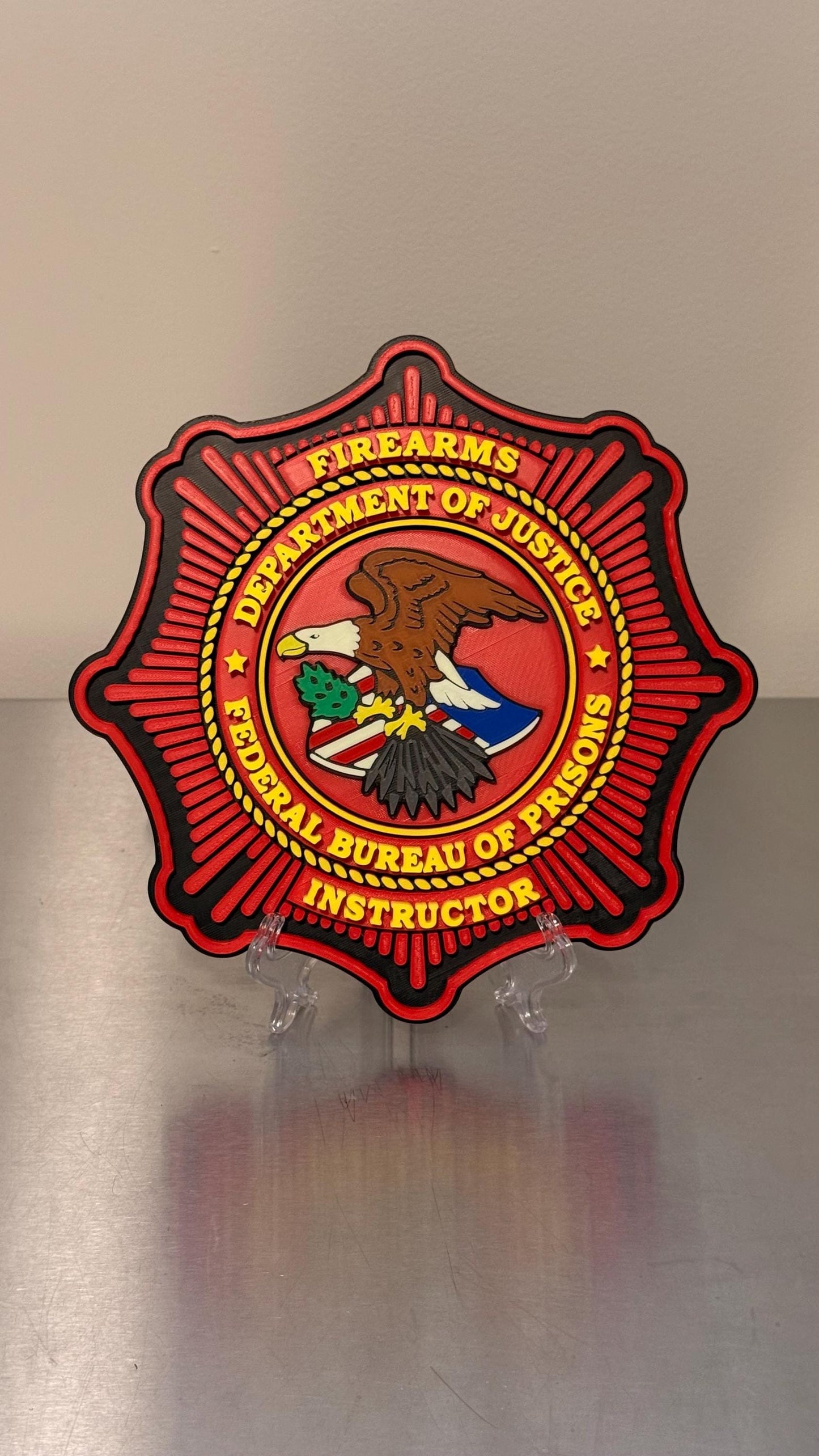 Federal Prison Firearms Instructor Plaque - 3D Embossed DOJ Display Government