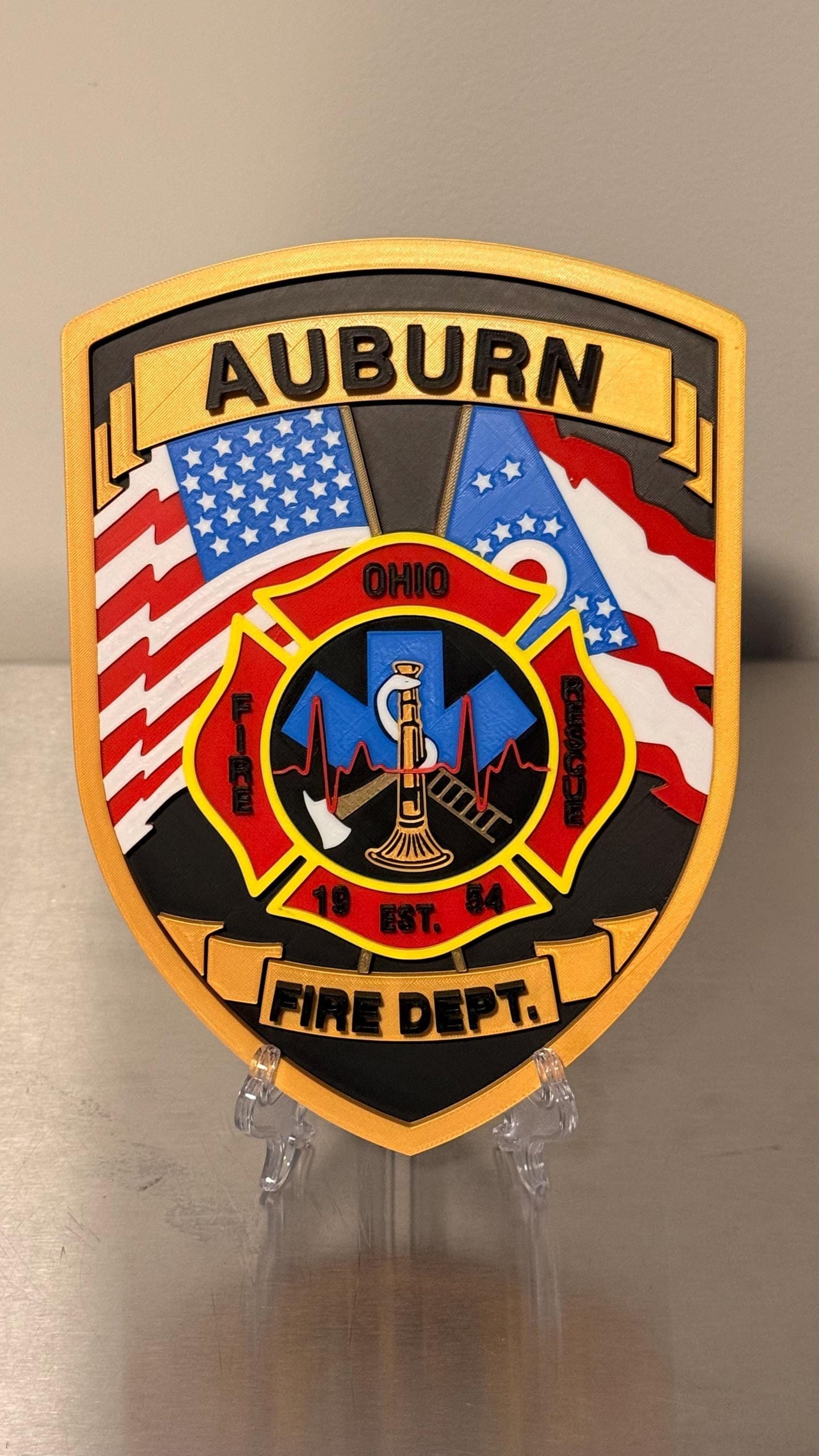 Auburn Fire Department 3D Display Plaque - First Responder Wall Art Ohio OH