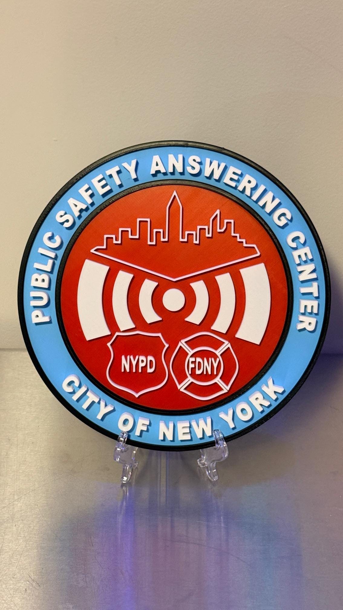 Public Safety Answering Center PSAC - City Of New York | FDNY | NYPD | 3D Display Plaque | 9 inch with Stand