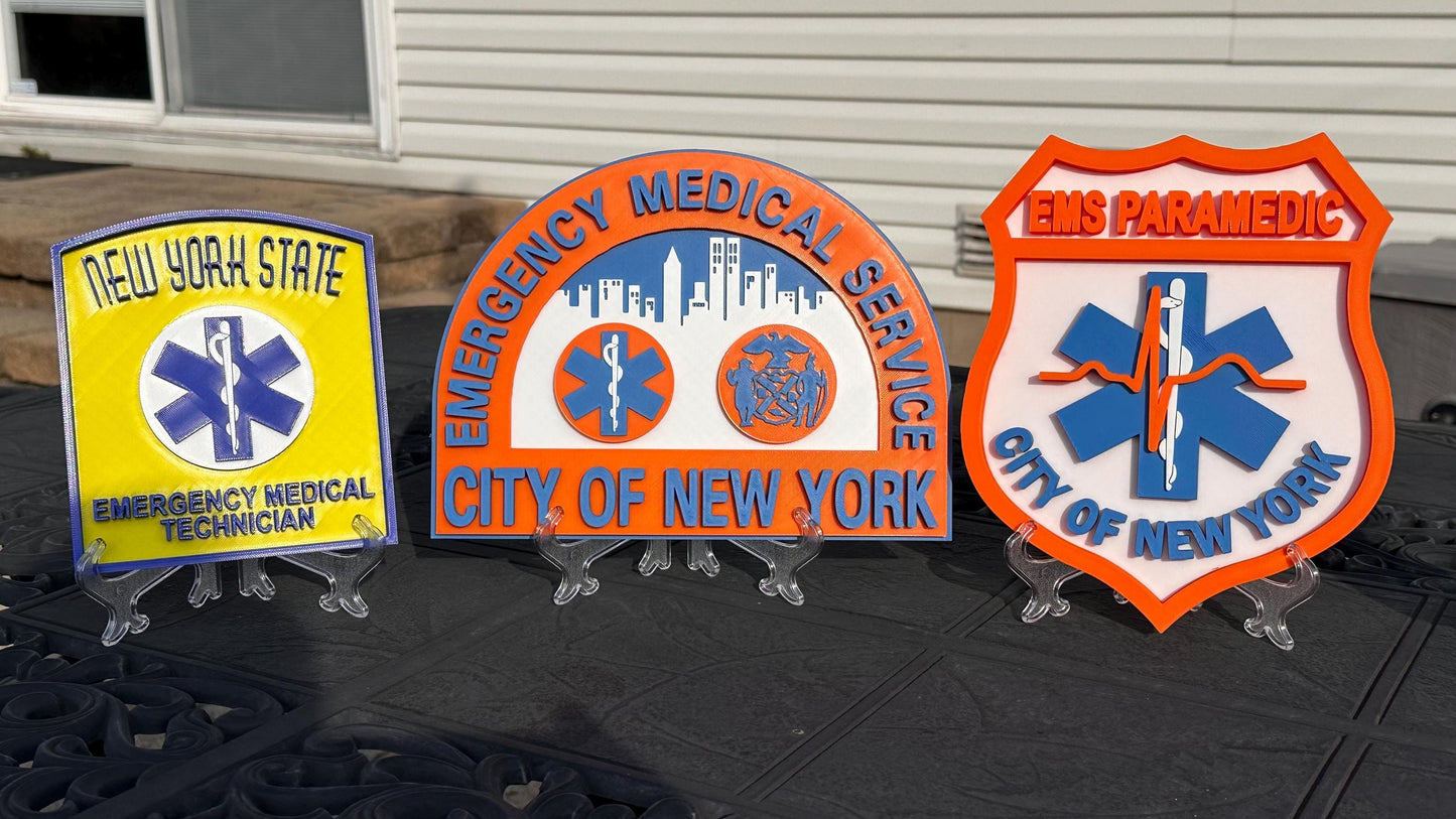 Old School EMS Logo Plaque: 3D First Responder Wall Art NY Display Plaque NYCEMS