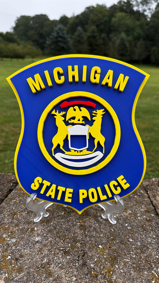 Police Wall Plaque: Michigan State 3D Embossed Design (9" Display)