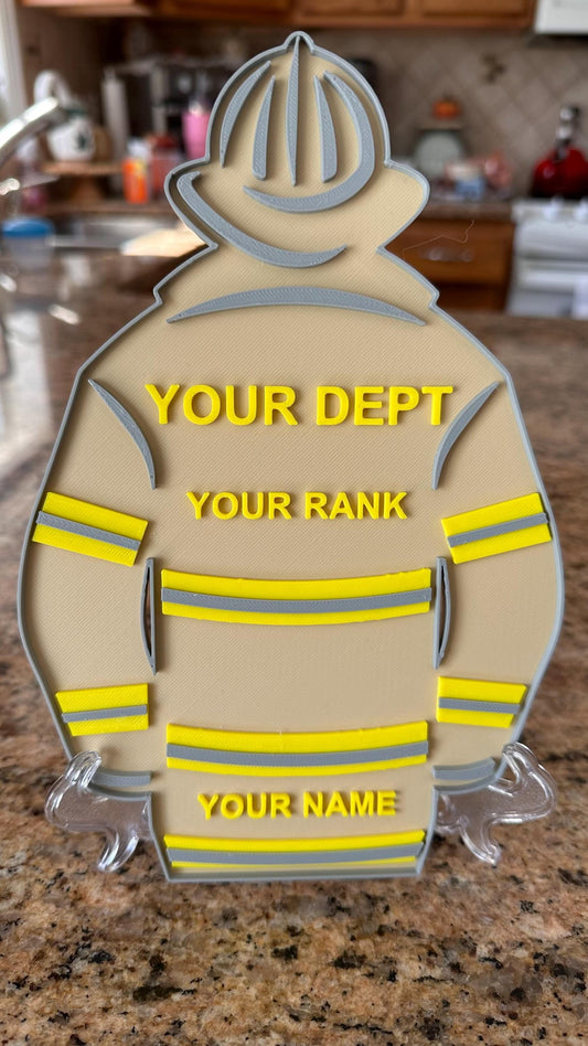 Firefighter Turnout Coat Plaque, TAN Bunker Gear Personalized