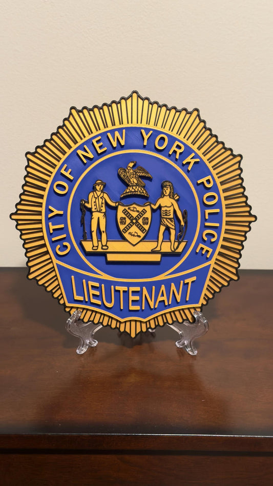 NYPD Lieutenant Shield: 3D Embossed NYC Police Plaque