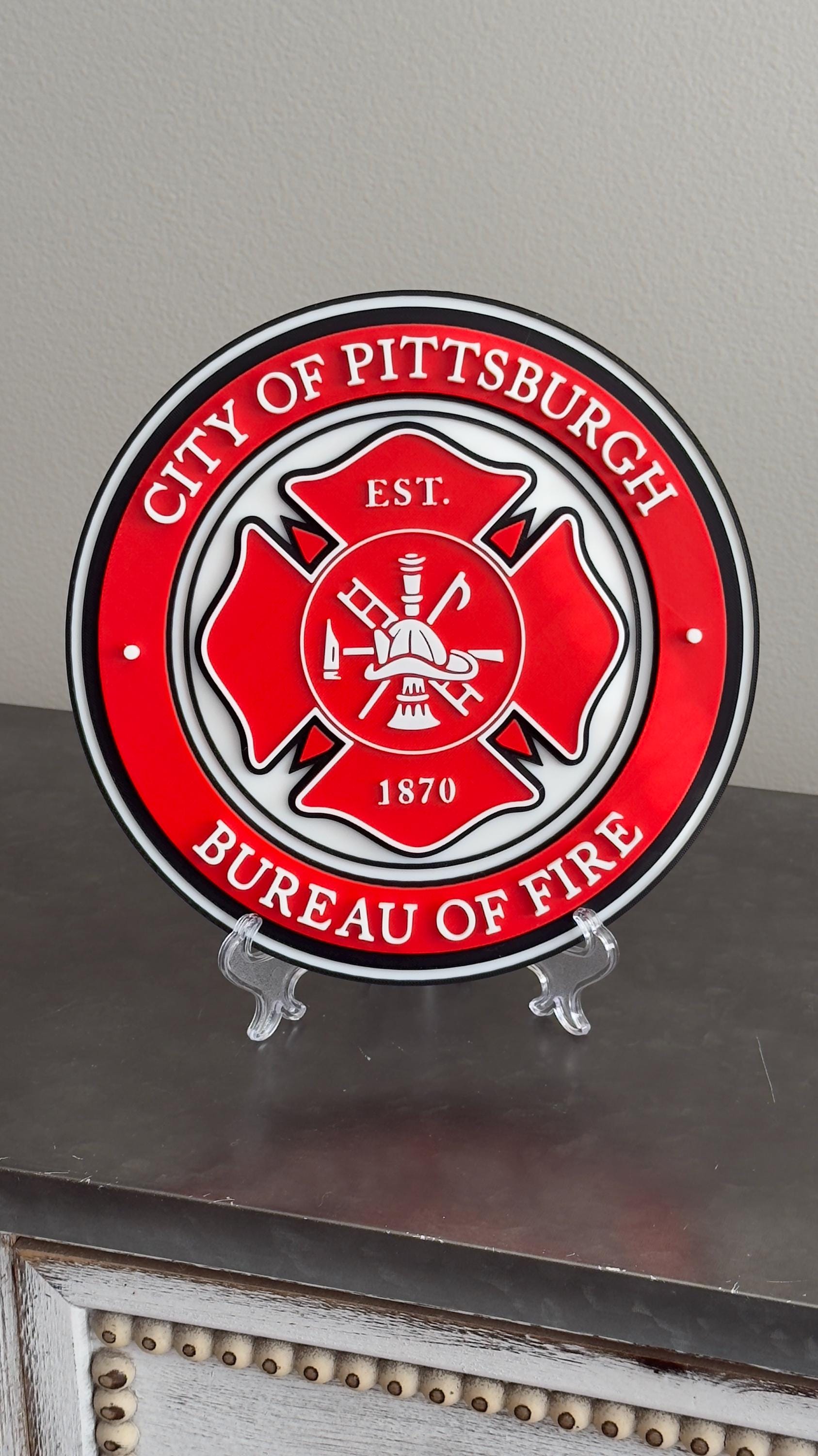 Pittsburgh Fire Department 3D Embossed Plaque: First Responder Wall Art Pennsylvania