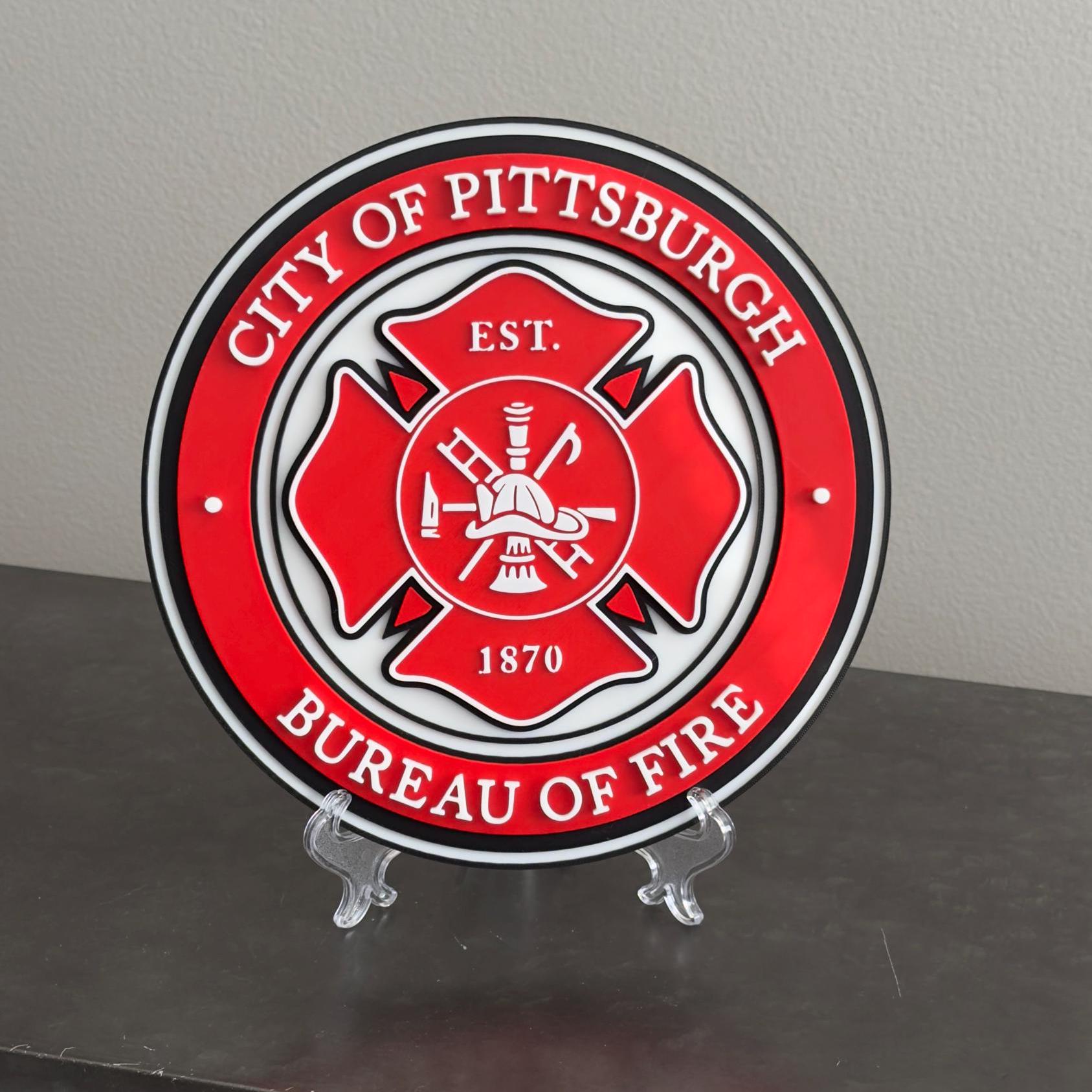 Pittsburgh Fire Department 3D Embossed Plaque: First Responder Wall Art Pennsylvania