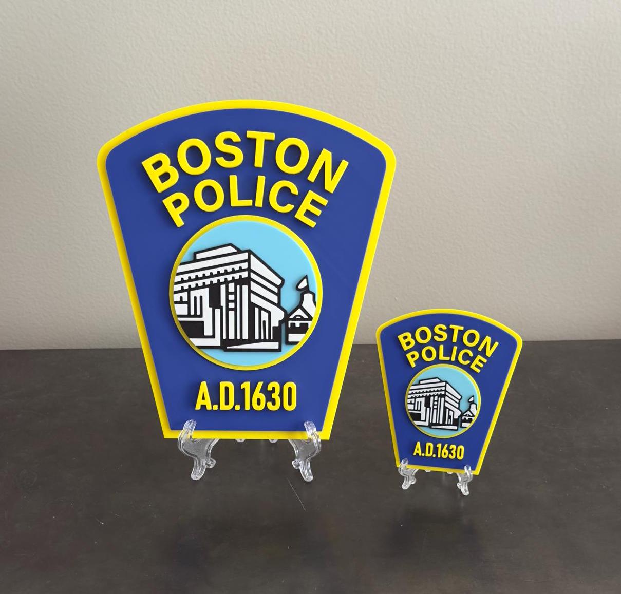 Boston Police Plaque: 3D Embossed Wall Art - First Responder Tribute Massachusetts