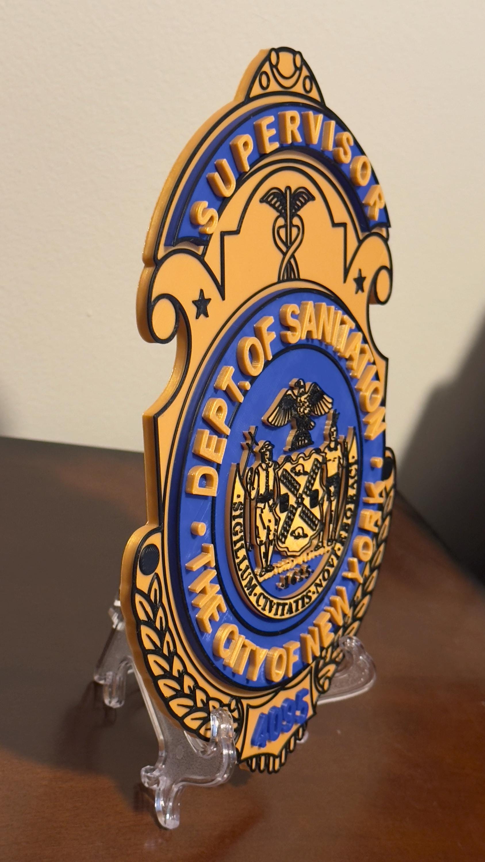 NYC Sanitation Supervisor Shield Plaque: 3D Embossed Wall Display New York DSNY