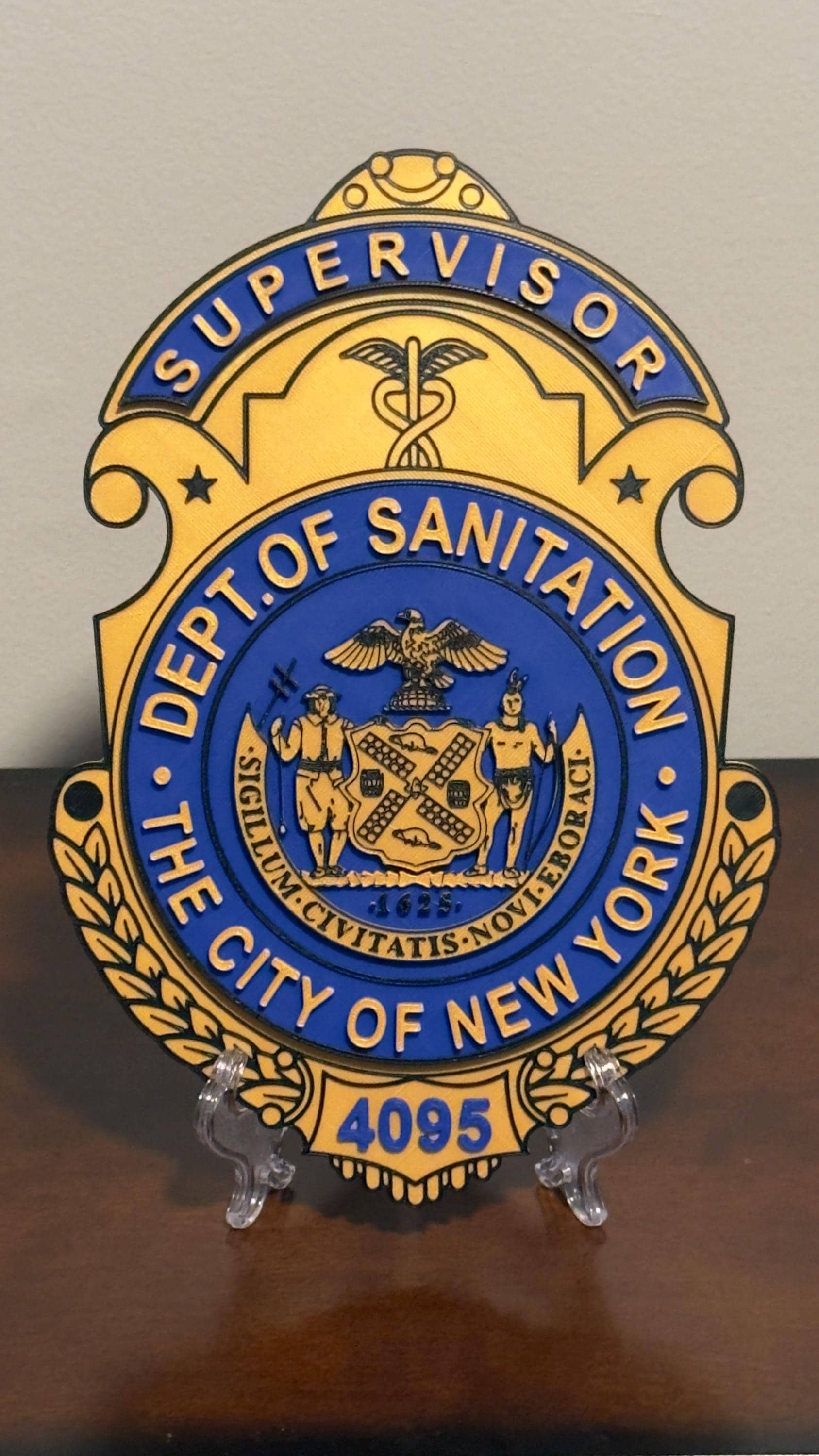 NYC Sanitation Supervisor Shield Plaque: 3D Embossed Wall Display New York DSNY