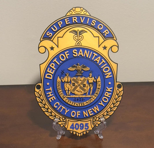 NYC Sanitation Supervisor Shield Plaque: 3D Embossed Wall Display New York DSNY