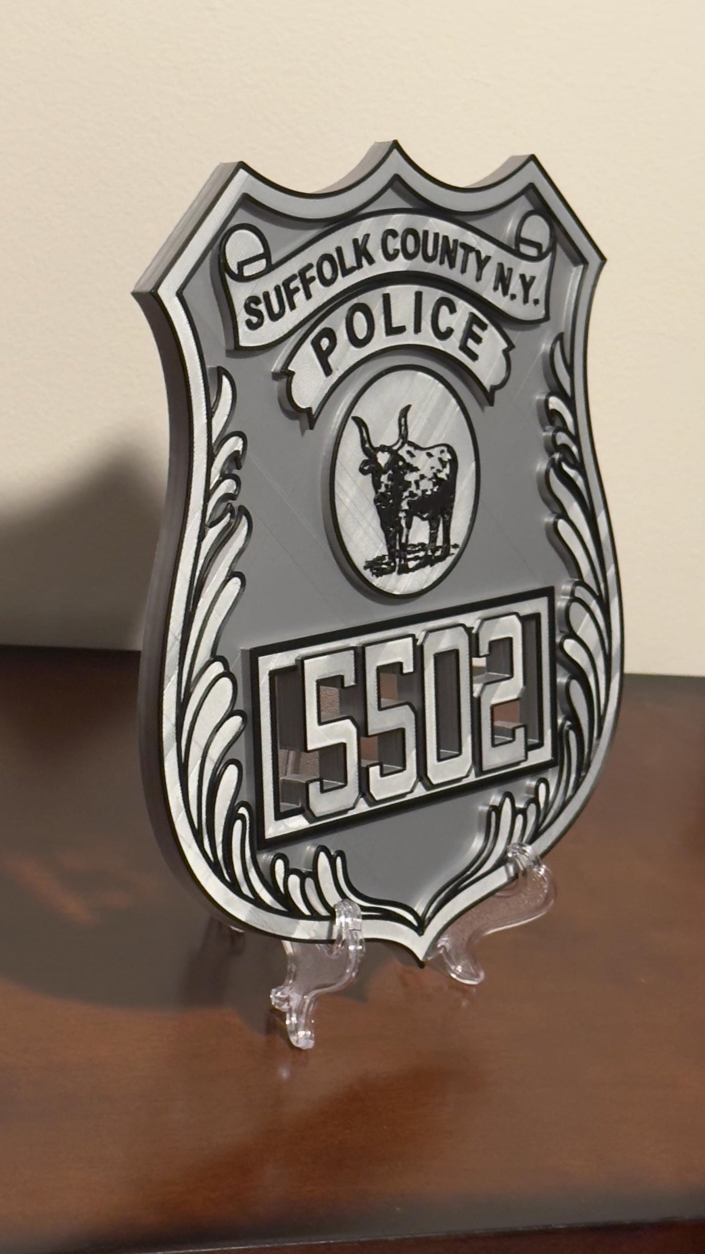 Suffolk County Police Officer Shield: 3D Embossed Display Plaque New York