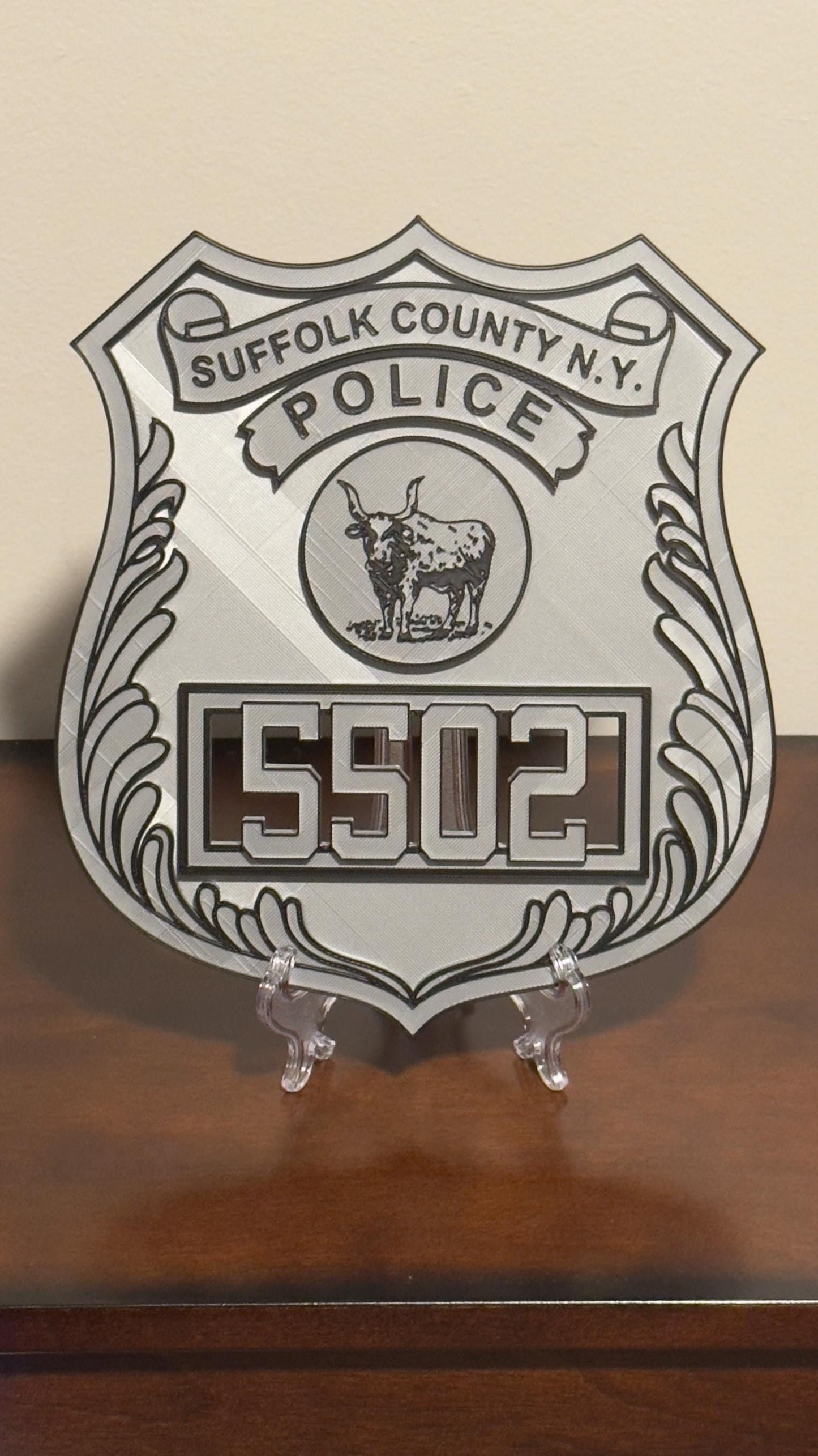 Suffolk County Police Officer Shield: 3D Embossed Display Plaque New York