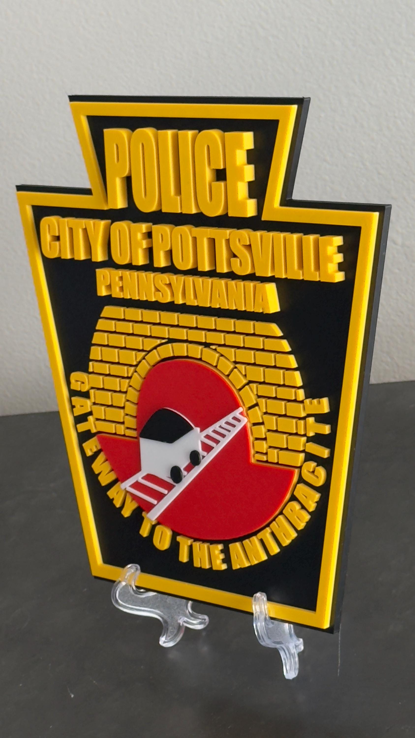 Pottsville Police Department Logo Plaque: 3D Embossed First Responder Wall Art Pennsylvania