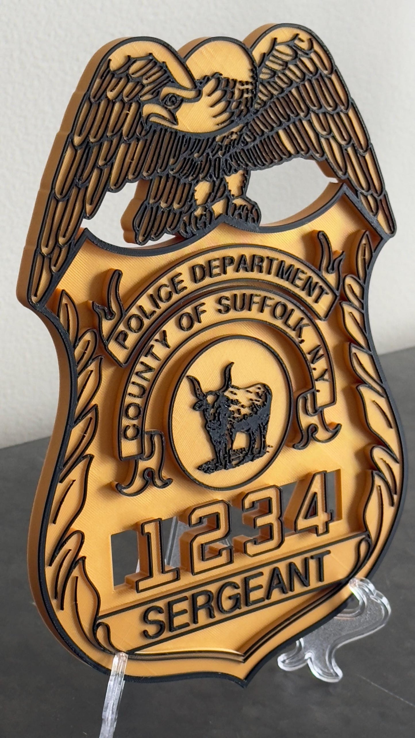 Suffolk County Police Sergeant Shield: 3D Embossed Display Plaque New York