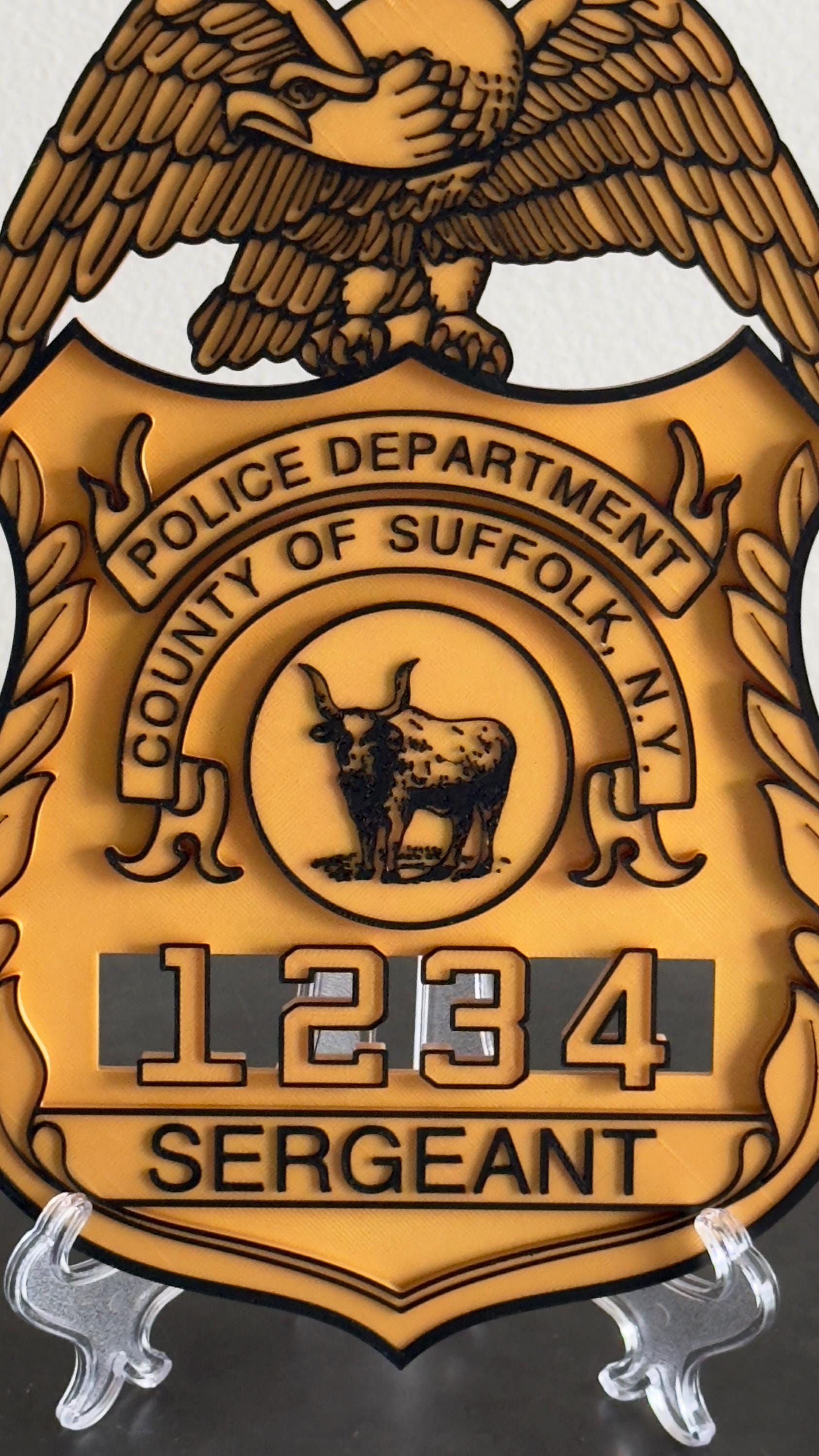Suffolk County Police Sergeant Shield: 3D Embossed Display Plaque New York