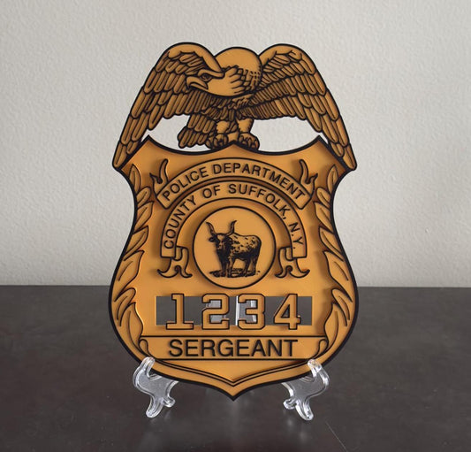 Suffolk County Police Sergeant Shield: 3D Embossed Display Plaque New York