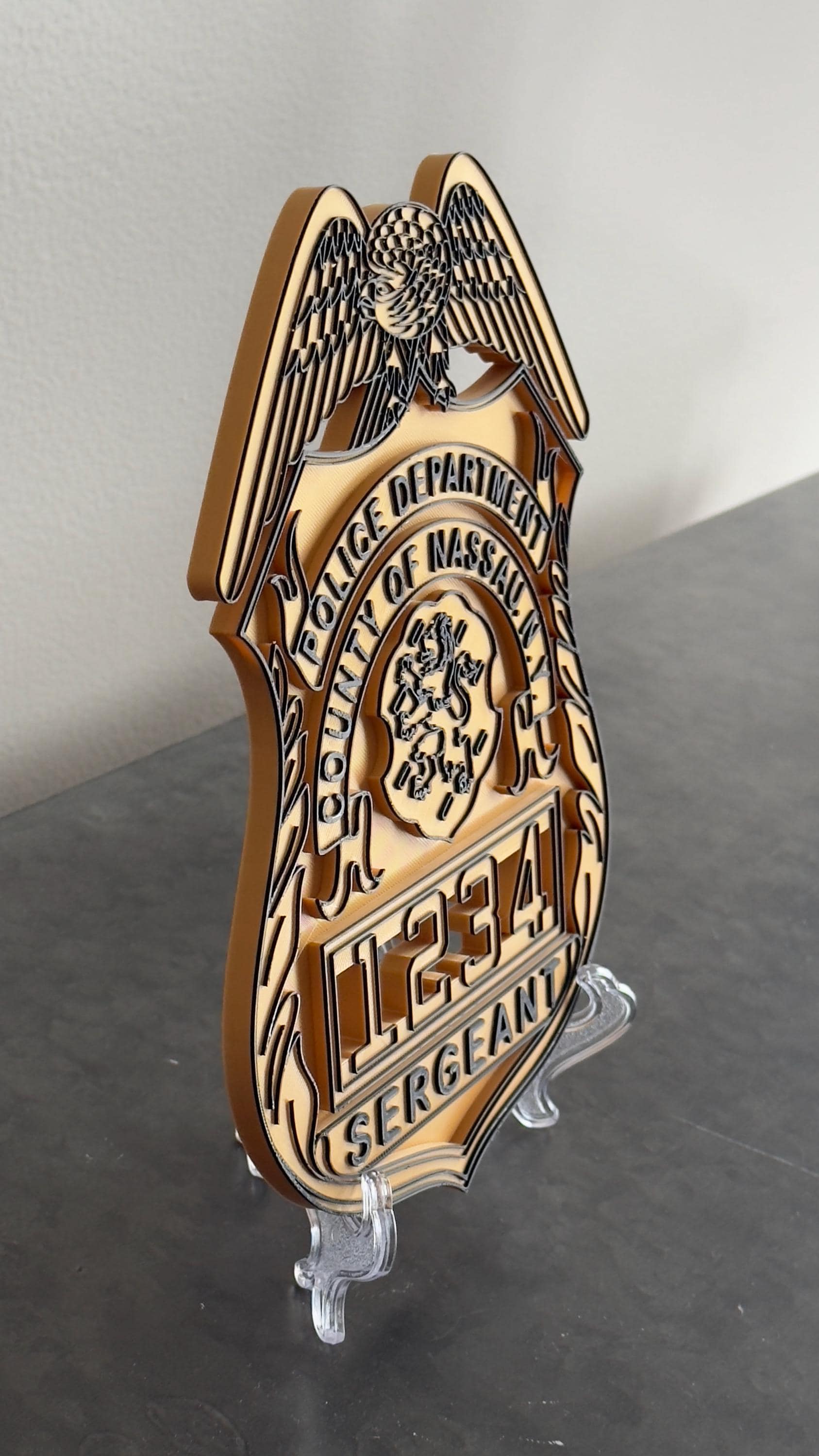 Nassau County Police Sergeant Shield: 3D Embossed Display Plaque New York