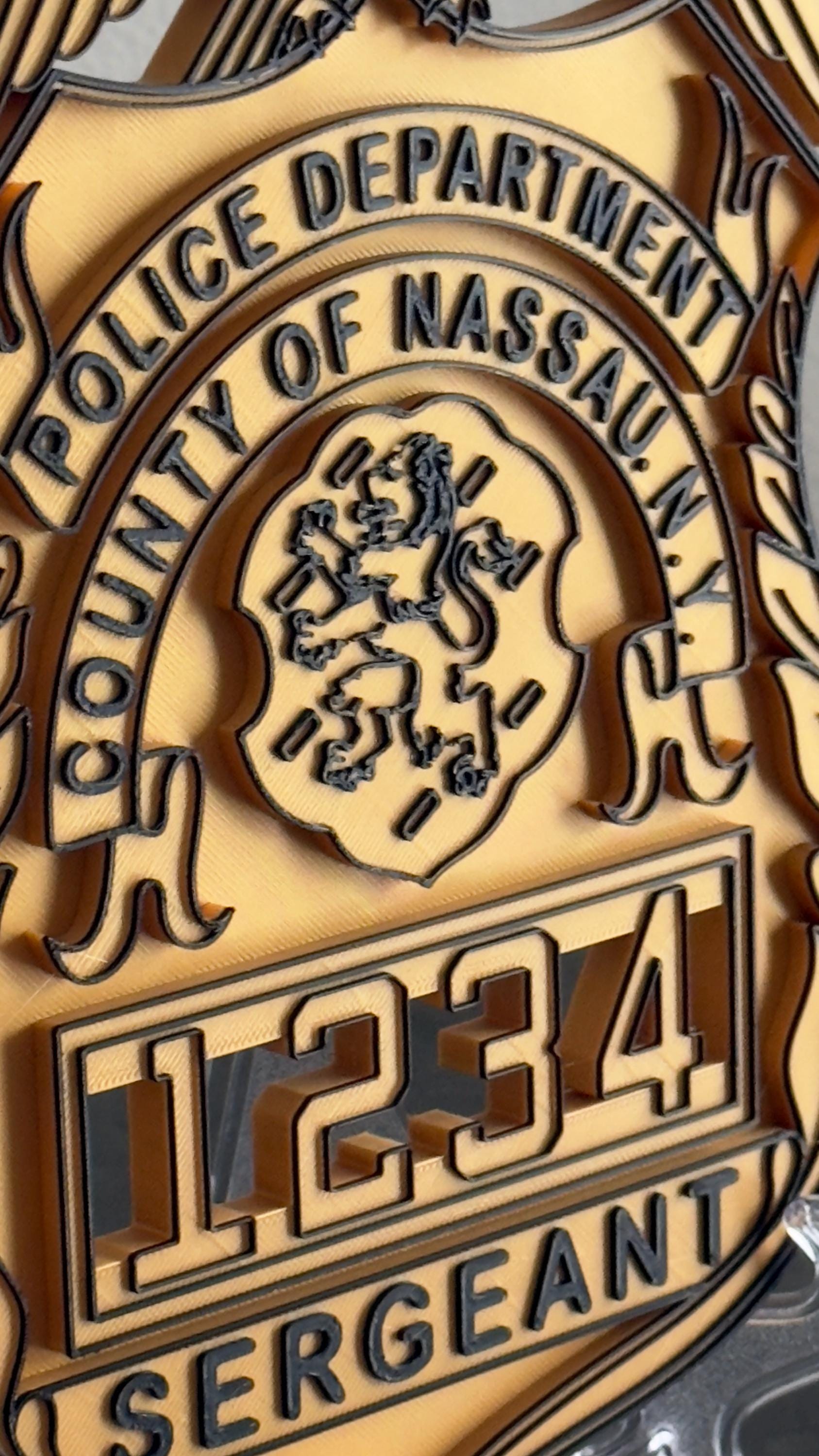 Nassau County Police Sergeant Shield: 3D Embossed Display Plaque New York