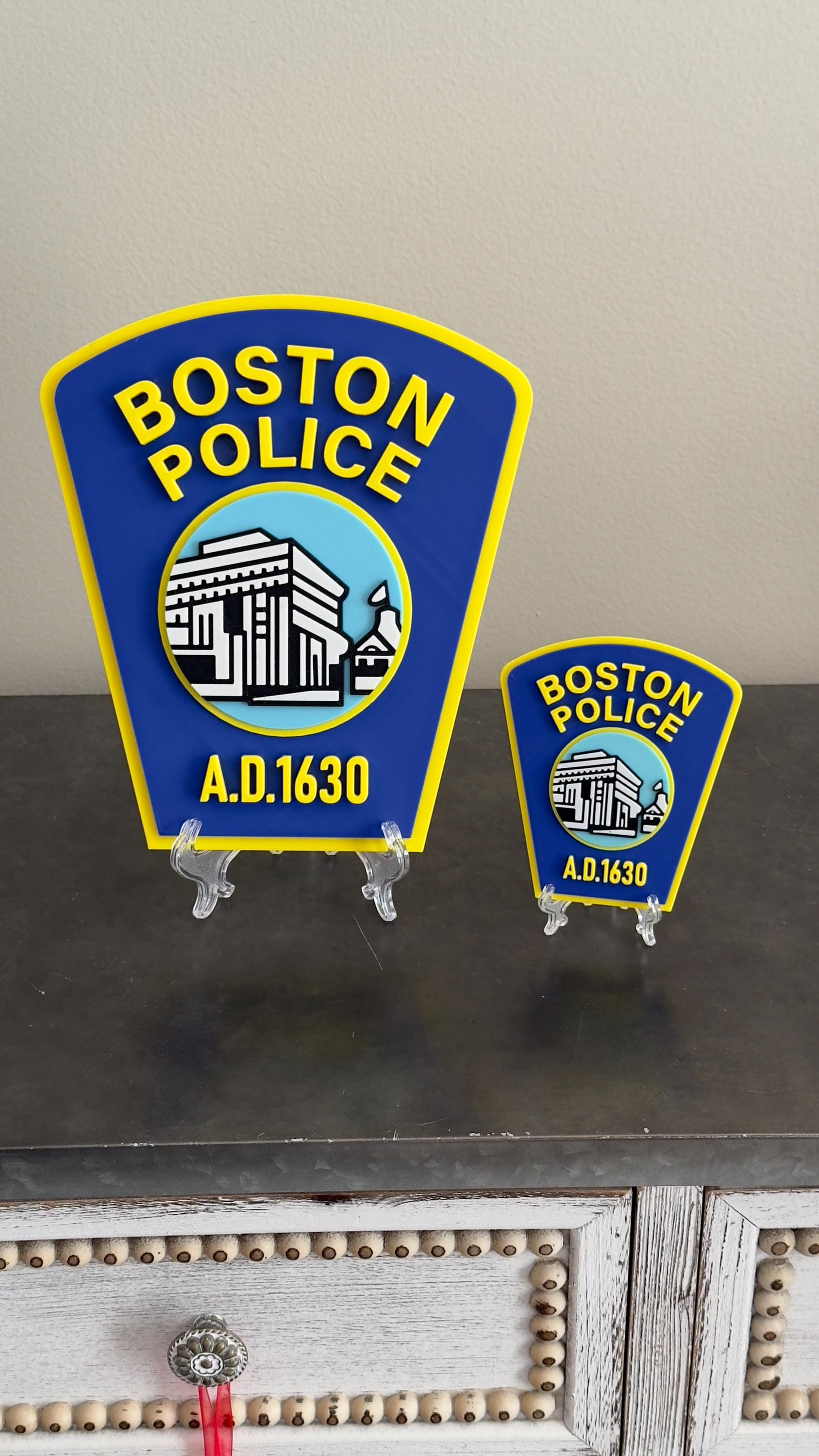 Boston Police Plaque: 3D Embossed Wall Art - First Responder Tribute Massachusetts