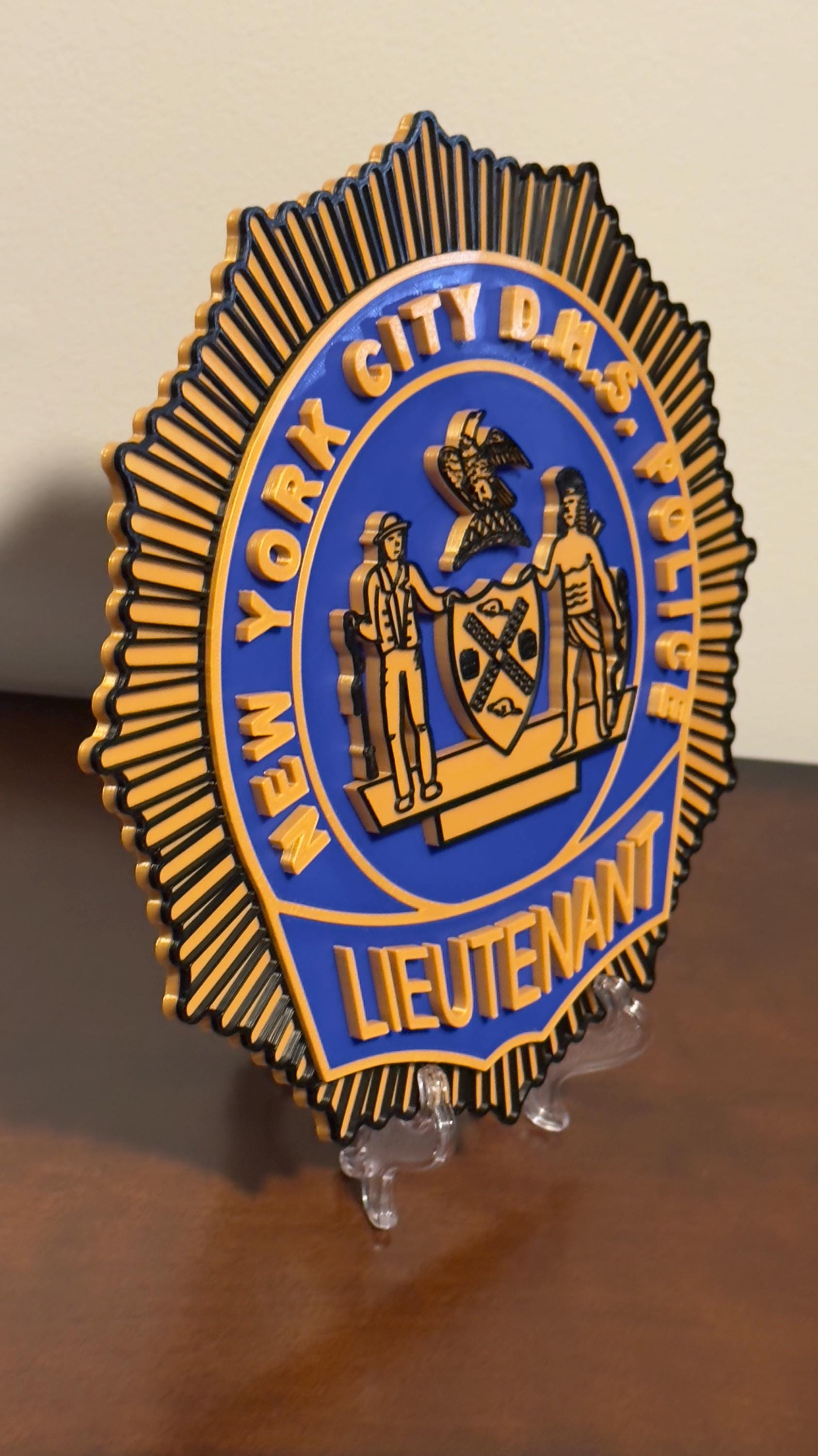 NYC DHS Lieutenant Shield Plaque: 3D Embossed Display, 9 Inch New York