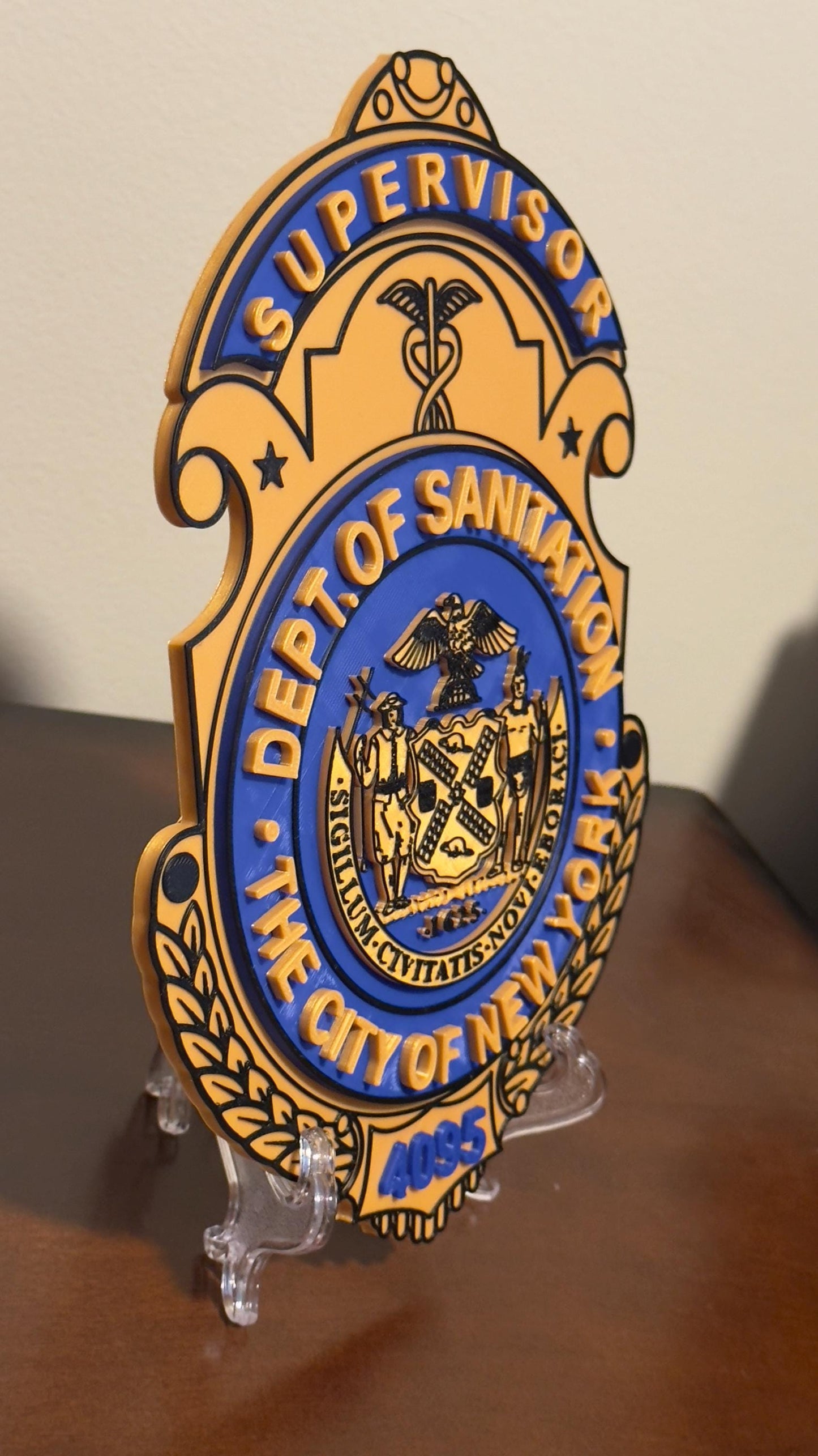 NYC Sanitation Supervisor Shield Plaque: 3D Embossed Wall Display New York DSNY