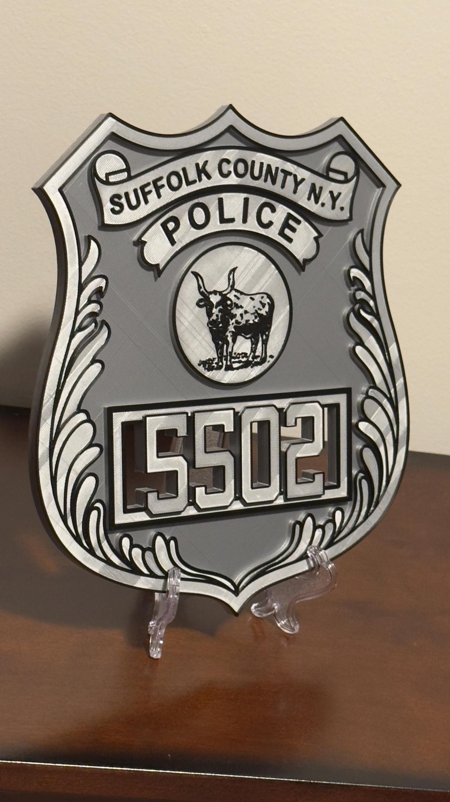 Suffolk County Police Officer Shield: 3D Embossed Display Plaque New York