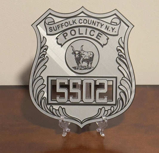 Suffolk County Police Officer Shield: 3D Embossed Display Plaque New York