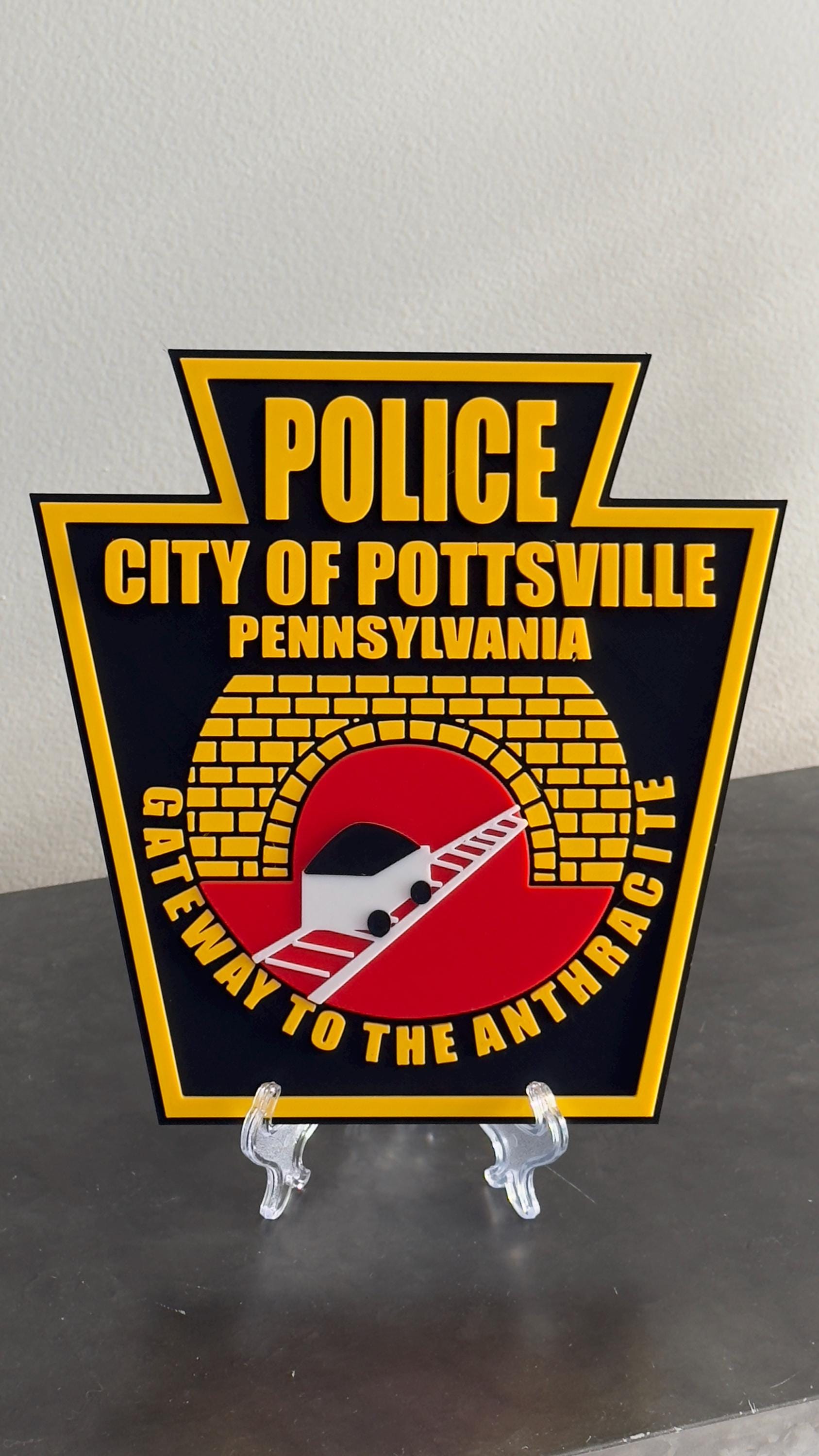 Pottsville Police Department Logo Plaque: 3D Embossed First Responder Wall Art Pennsylvania