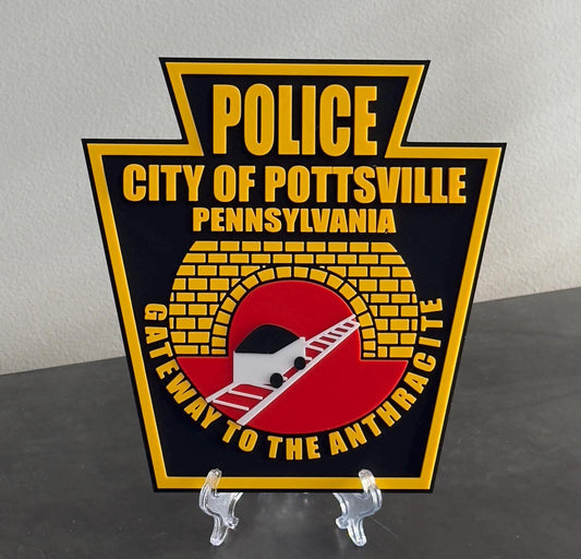 Pottsville Police Department Logo Plaque: 3D Embossed First Responder Wall Art Pennsylvania