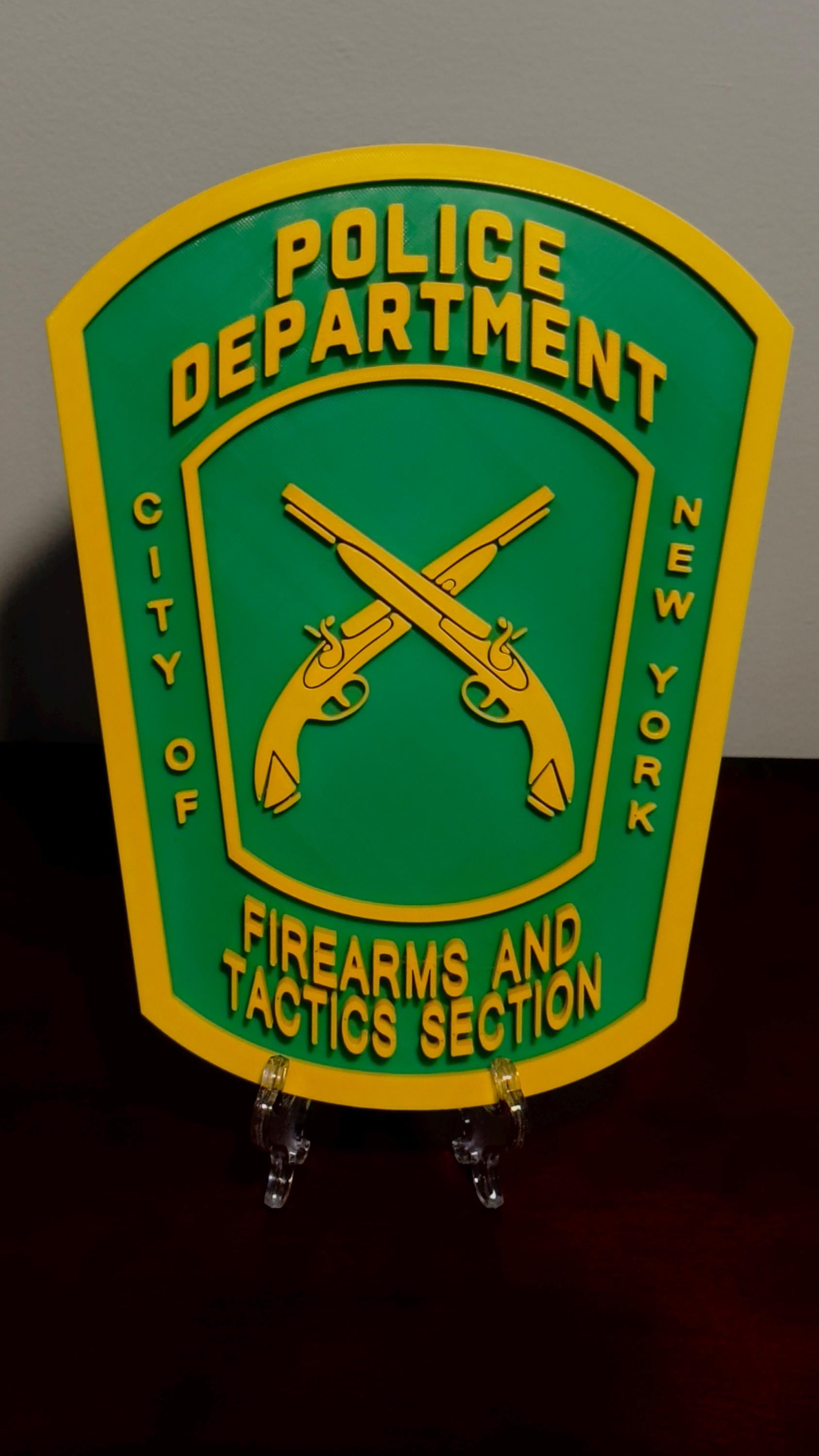 NYPD Firearms & Tactics Plaque: 3D Embossed Police Logo Display