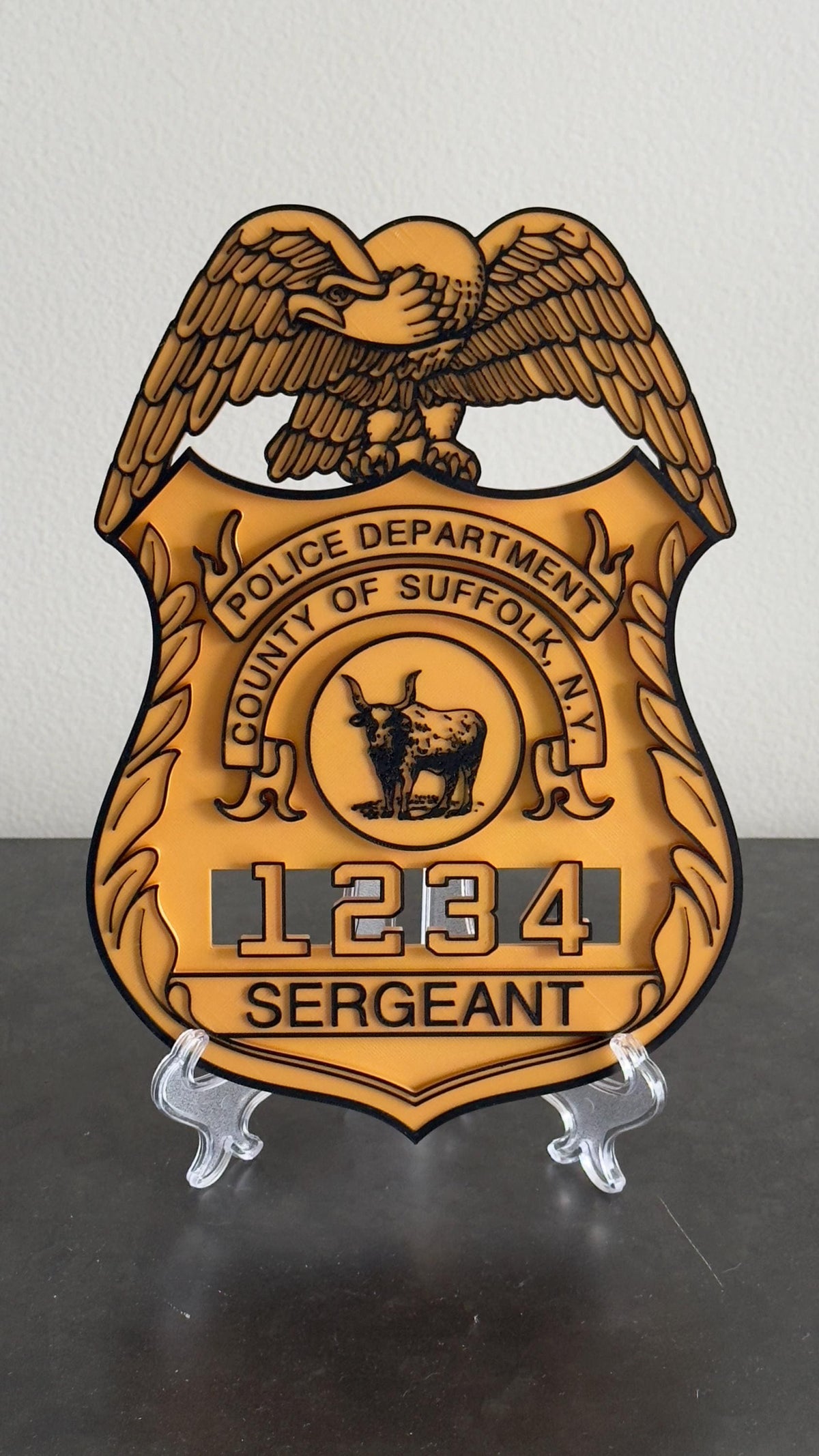 Suffolk County Police Sergeant Shield: 3D Embossed Display Plaque New York