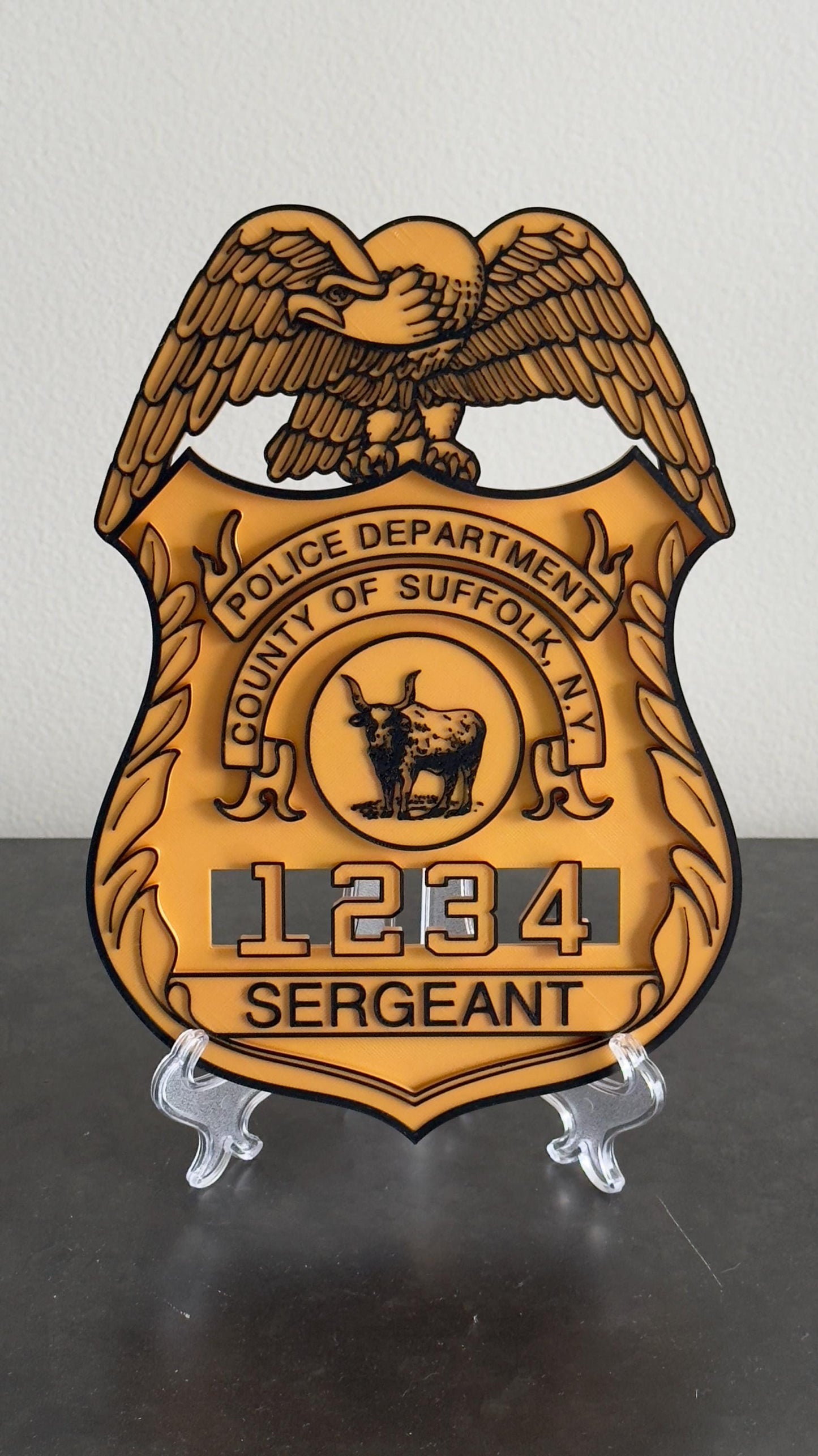 Suffolk County Police Sergeant Shield: 3D Embossed Display Plaque New York