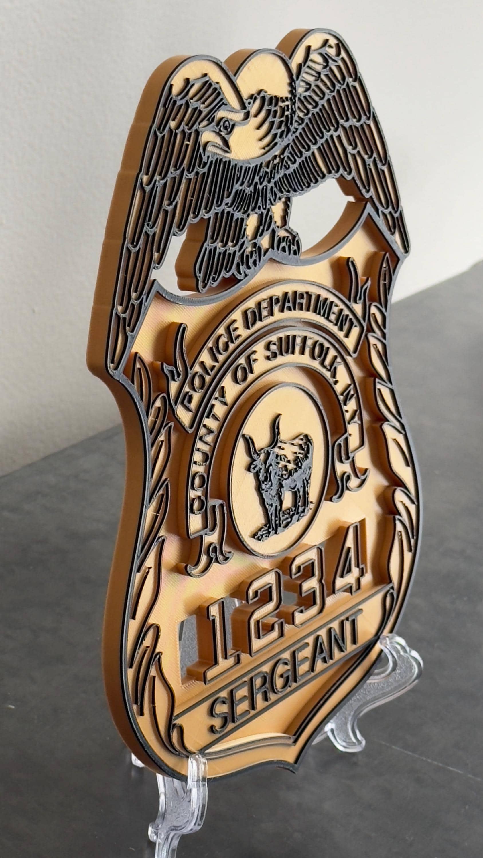 Suffolk County Police Sergeant Shield: 3D Embossed Display Plaque New York