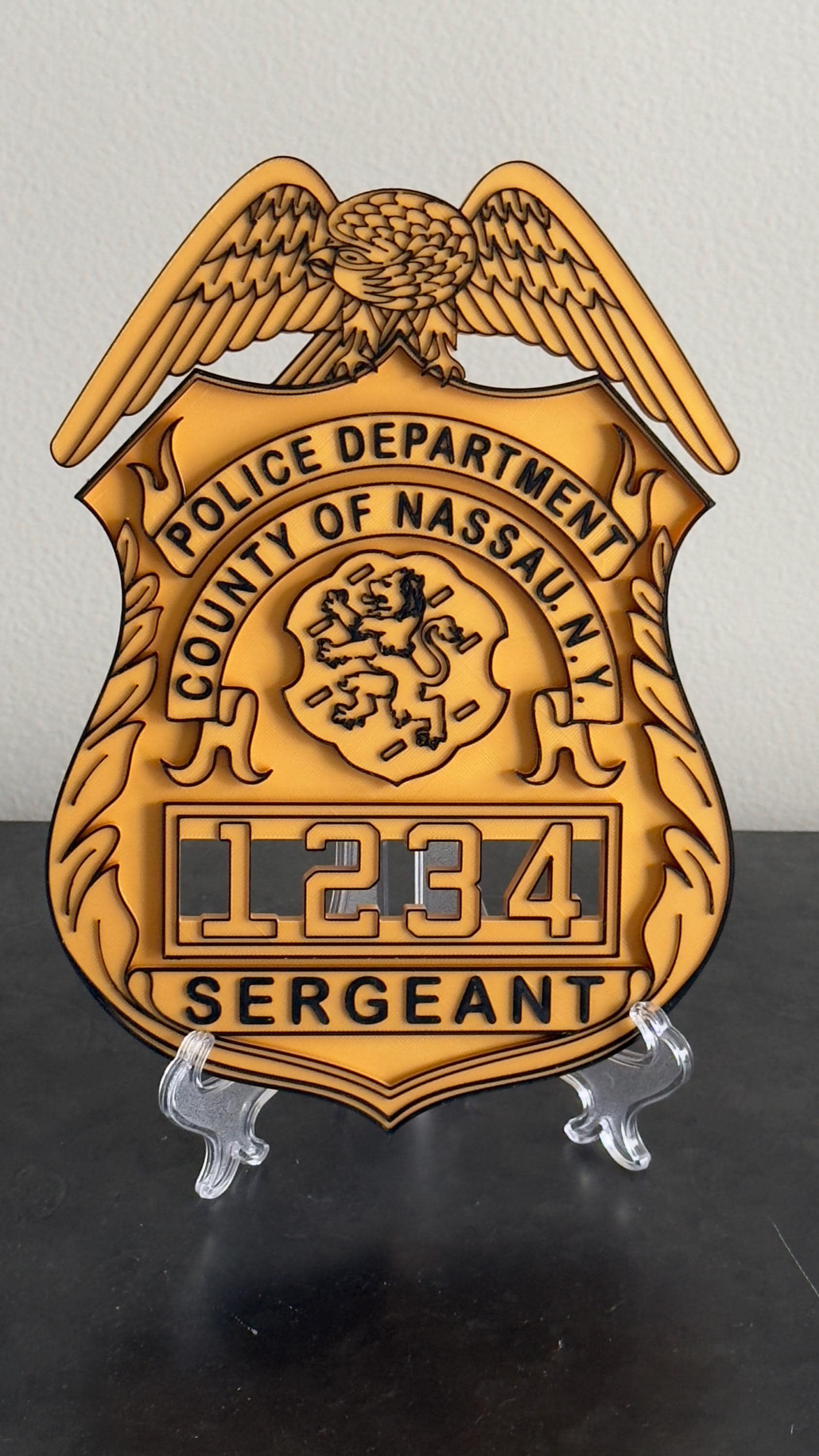 Nassau County Police Lieutenant Shield 3D Plaque New York