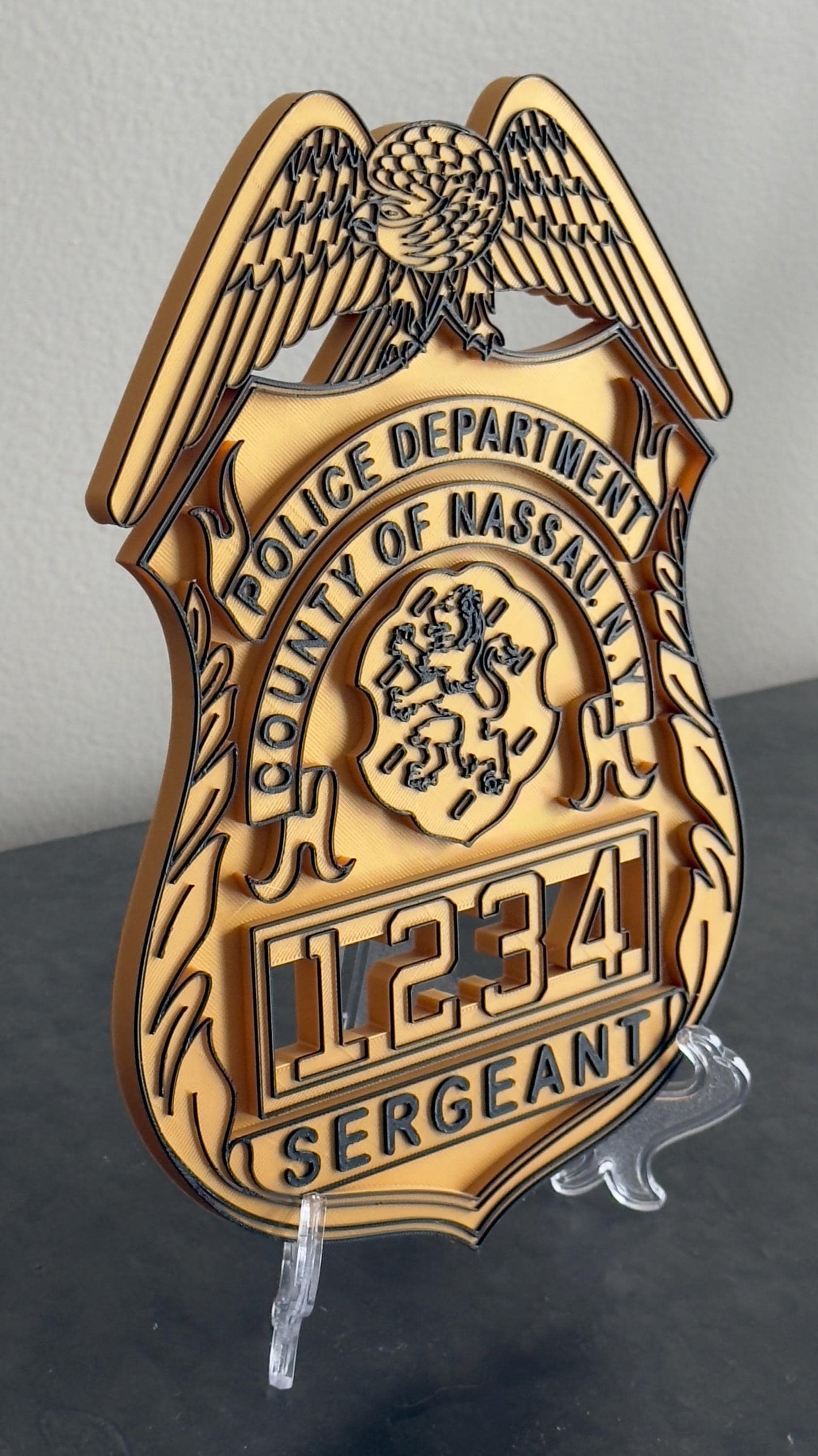Nassau County Police Sergeant Shield: 3D Embossed Display Plaque New York