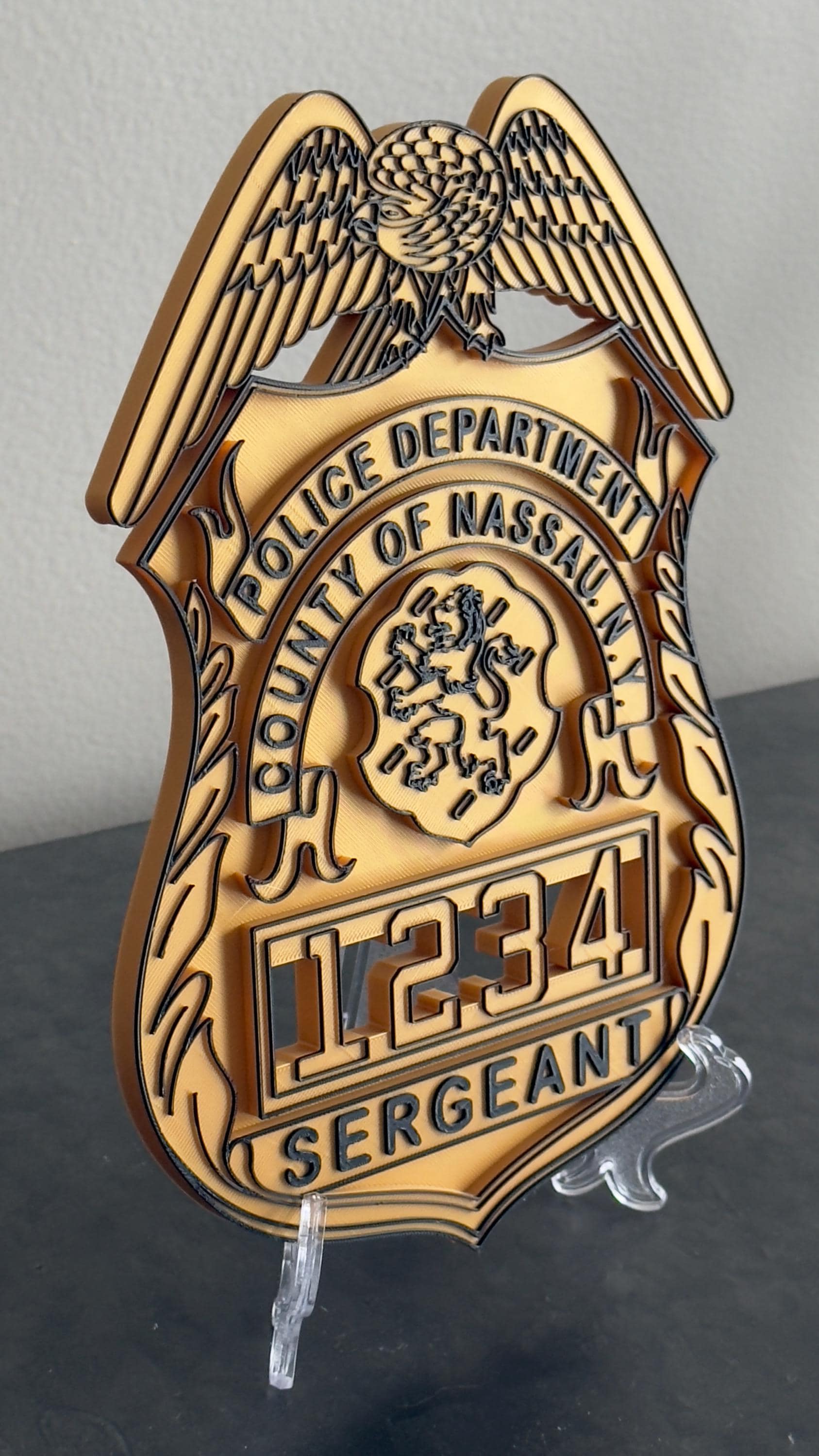 Nassau County Police Sergeant Shield: 3D Embossed Display Plaque New York