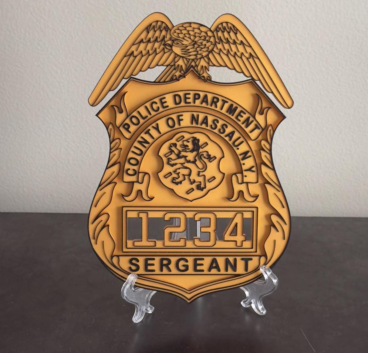 Nassau County Police Sergeant Shield: 3D Embossed Display Plaque New York