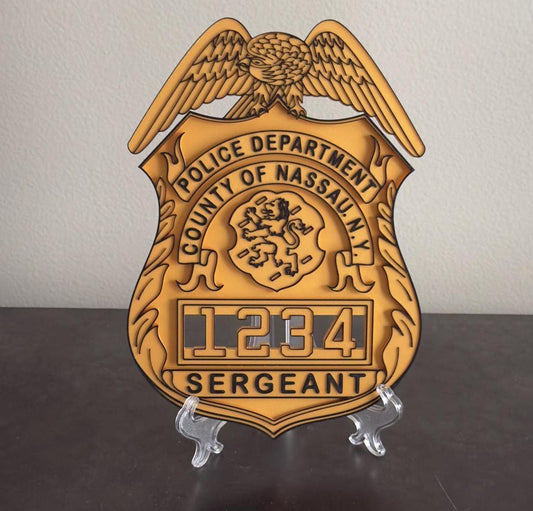 Nassau County Police Sergeant Shield: 3D Embossed Display Plaque New York