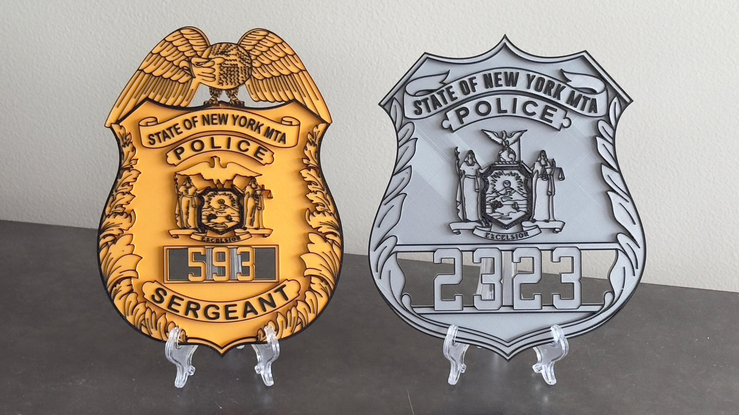 Embossed NYS MTA Sergeant Shield: 3D Display Plaque New York