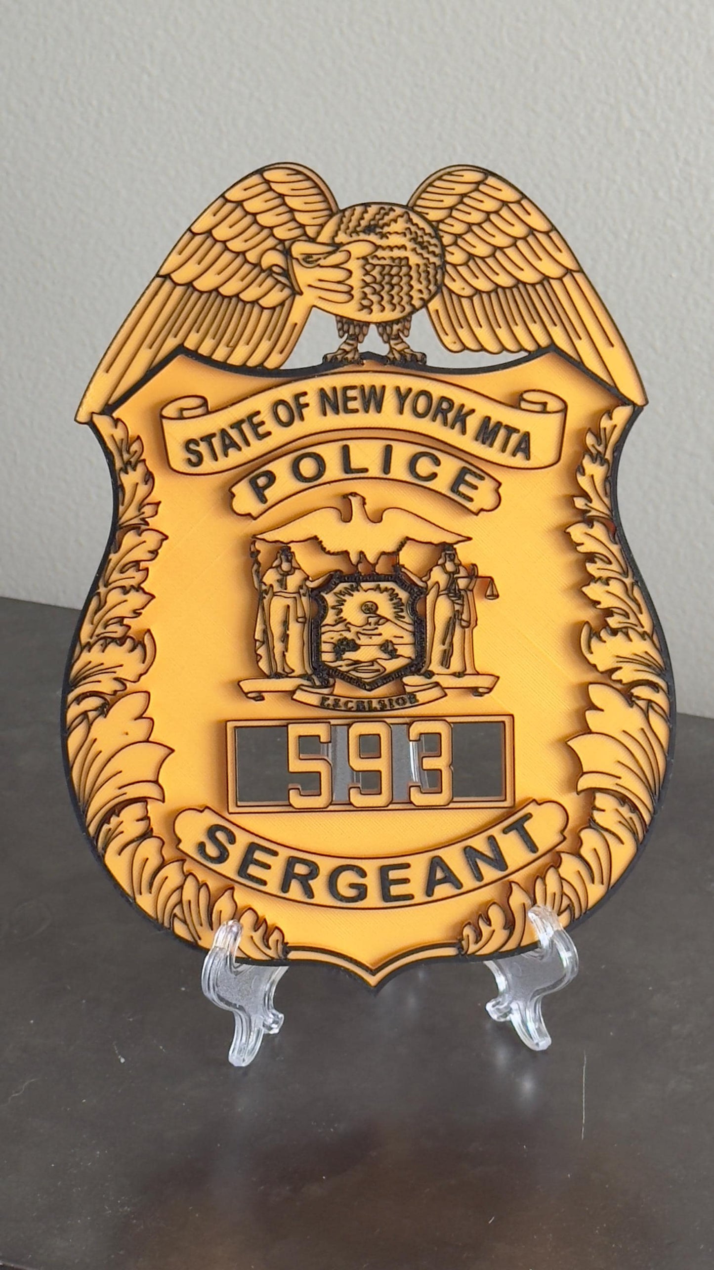 Embossed NYS MTA Sergeant Shield: 3D Display Plaque New York