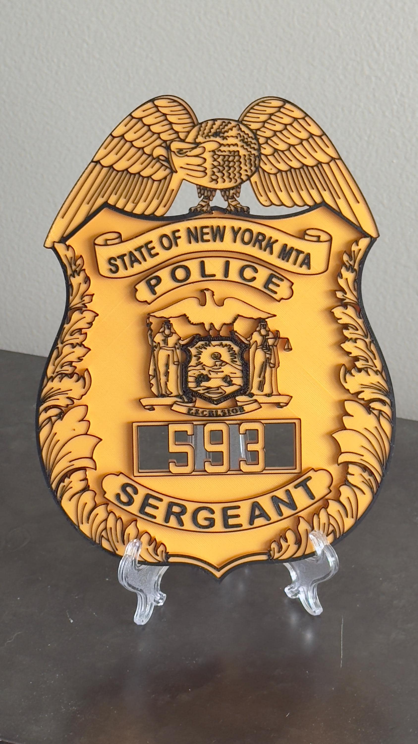 Embossed NYS MTA Sergeant Shield: 3D Display Plaque New York