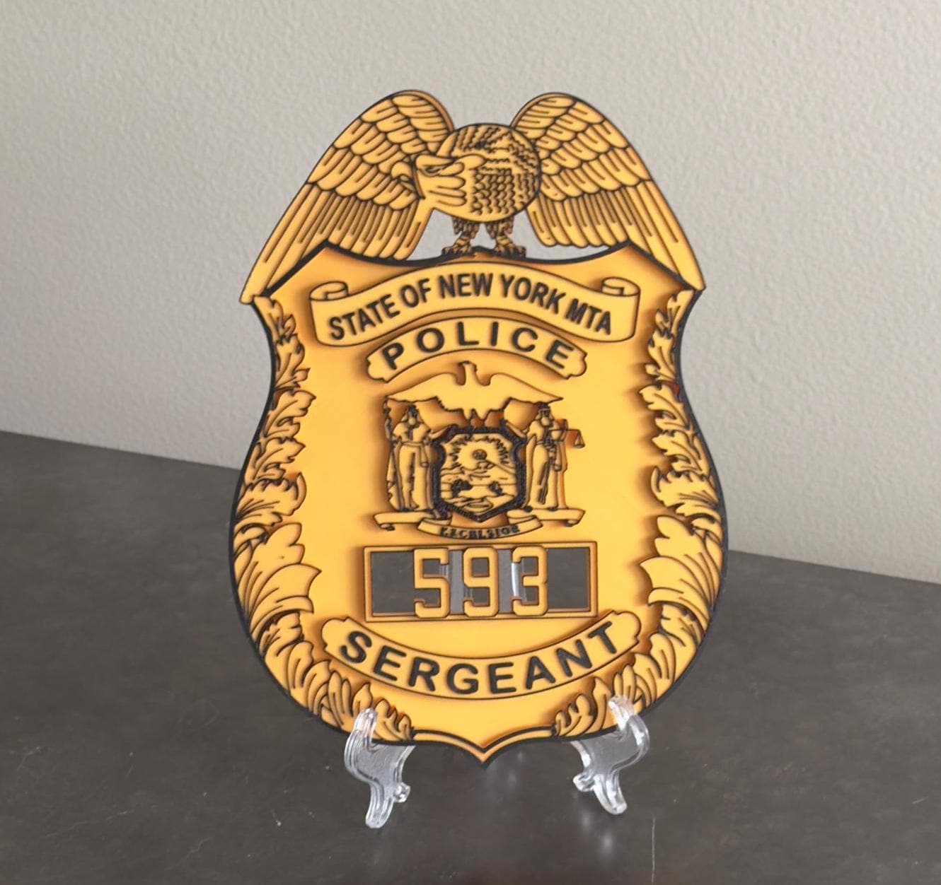 Embossed NYS MTA Sergeant Shield: 3D Display Plaque New York
