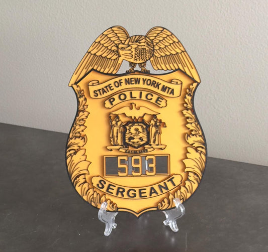 Embossed NYS MTA Sergeant Shield: 3D Display Plaque New York
