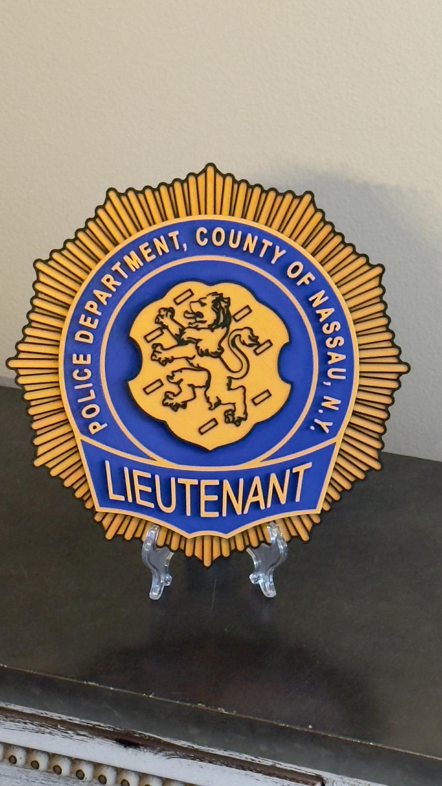 Nassau County Police Lieutenant Shield 3D Plaque New York