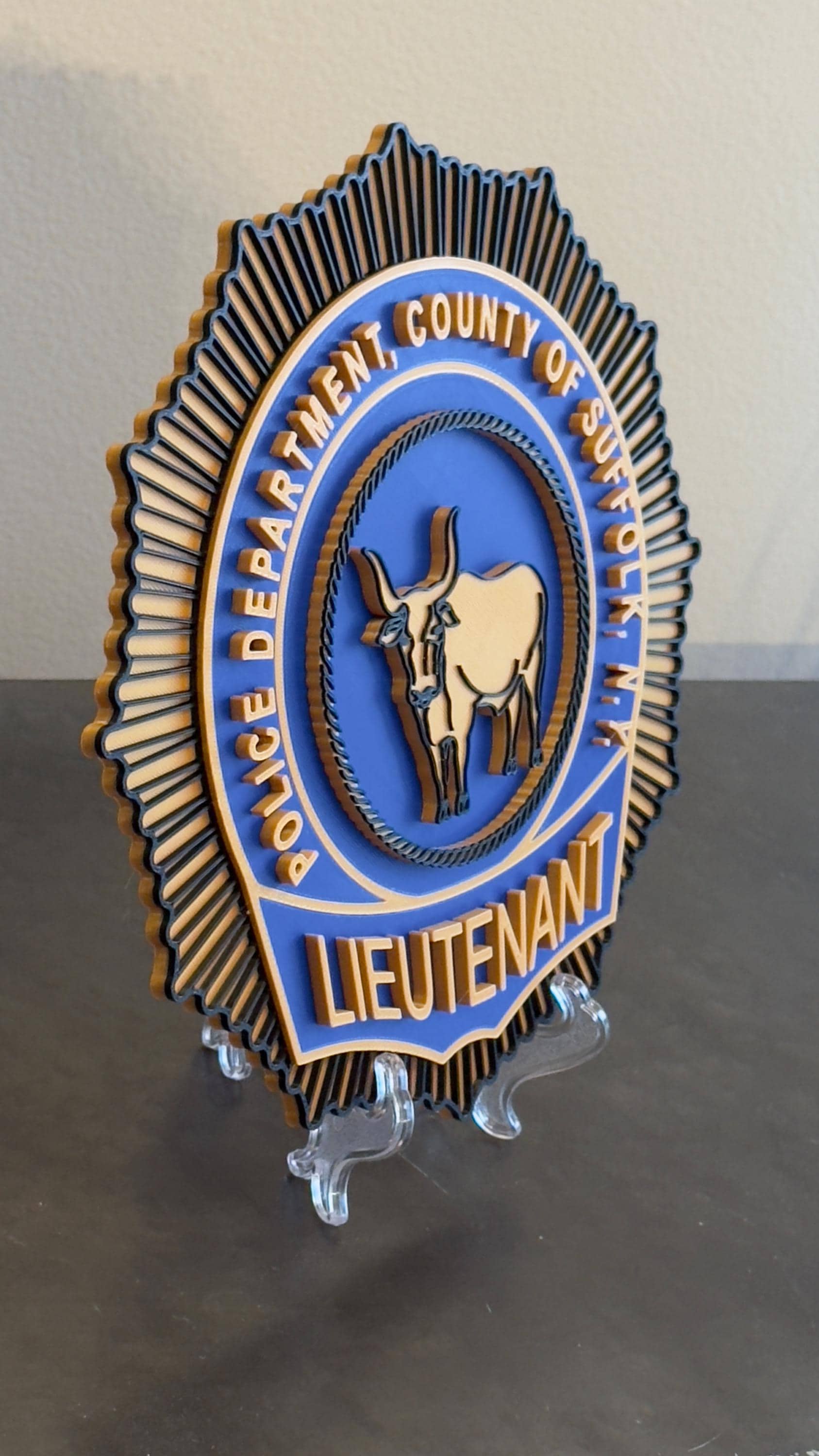 Suffolk County Police Lieutenant Shield: 3D Embossed Display Plaque New York