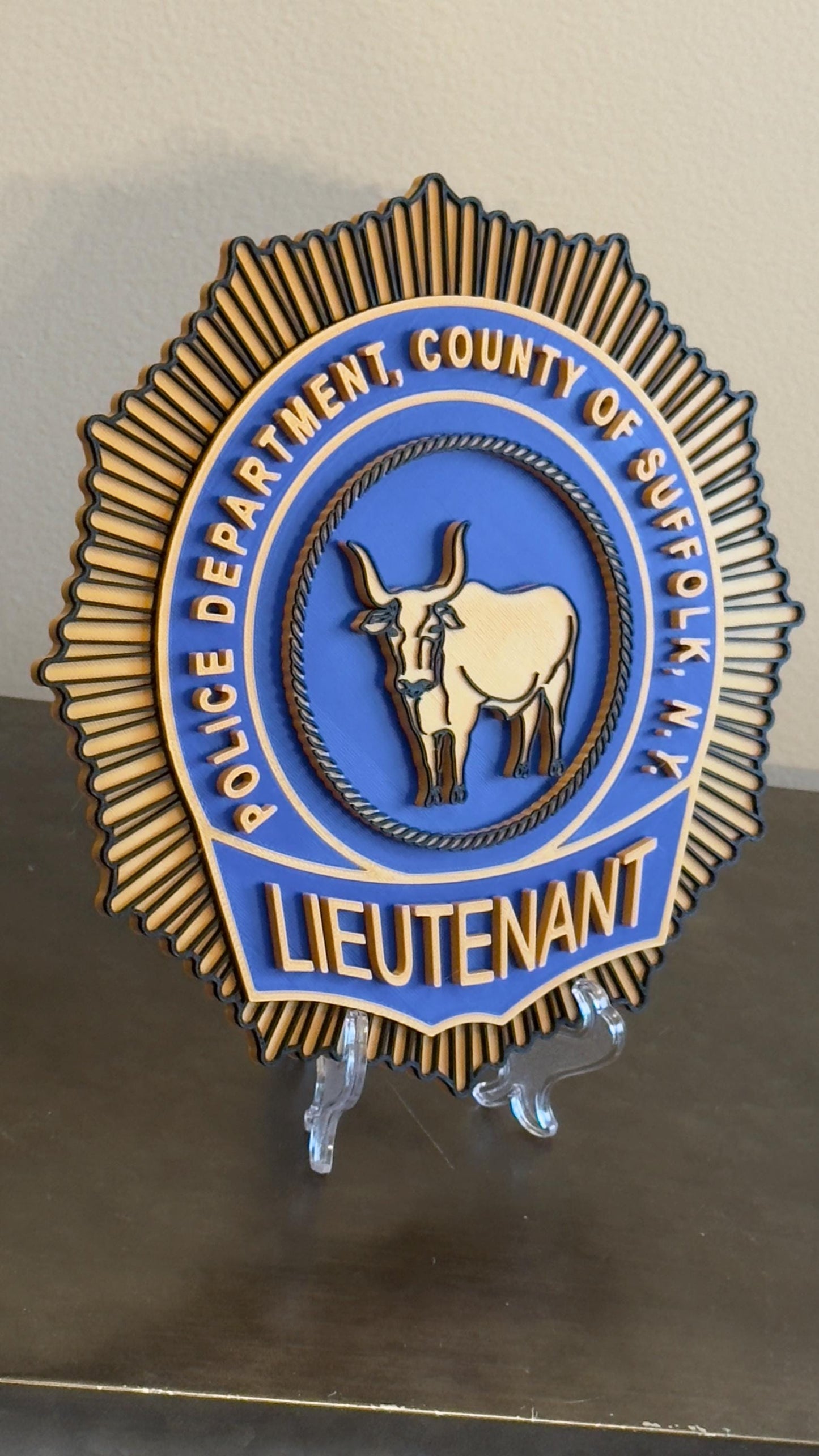 Suffolk County Police Lieutenant Shield: 3D Embossed Display Plaque New York
