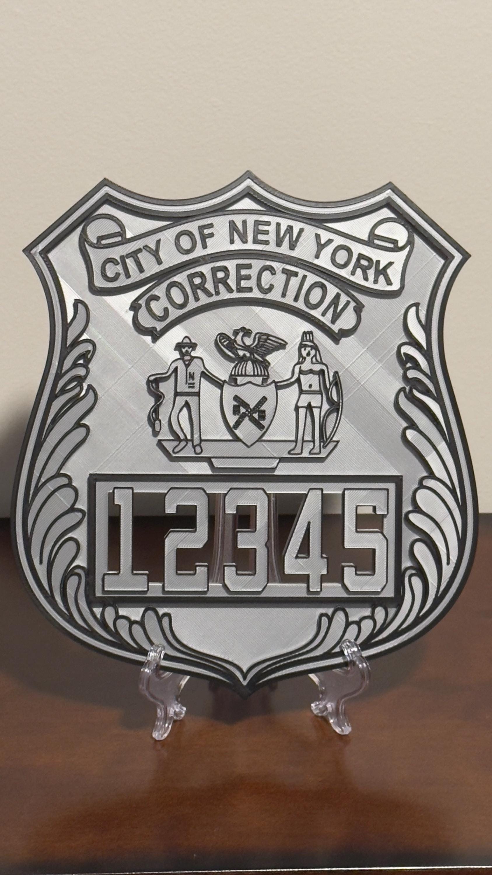 Corrections Officer Shield Plaque: NYC 3D Replica (9 Inch Display) New York