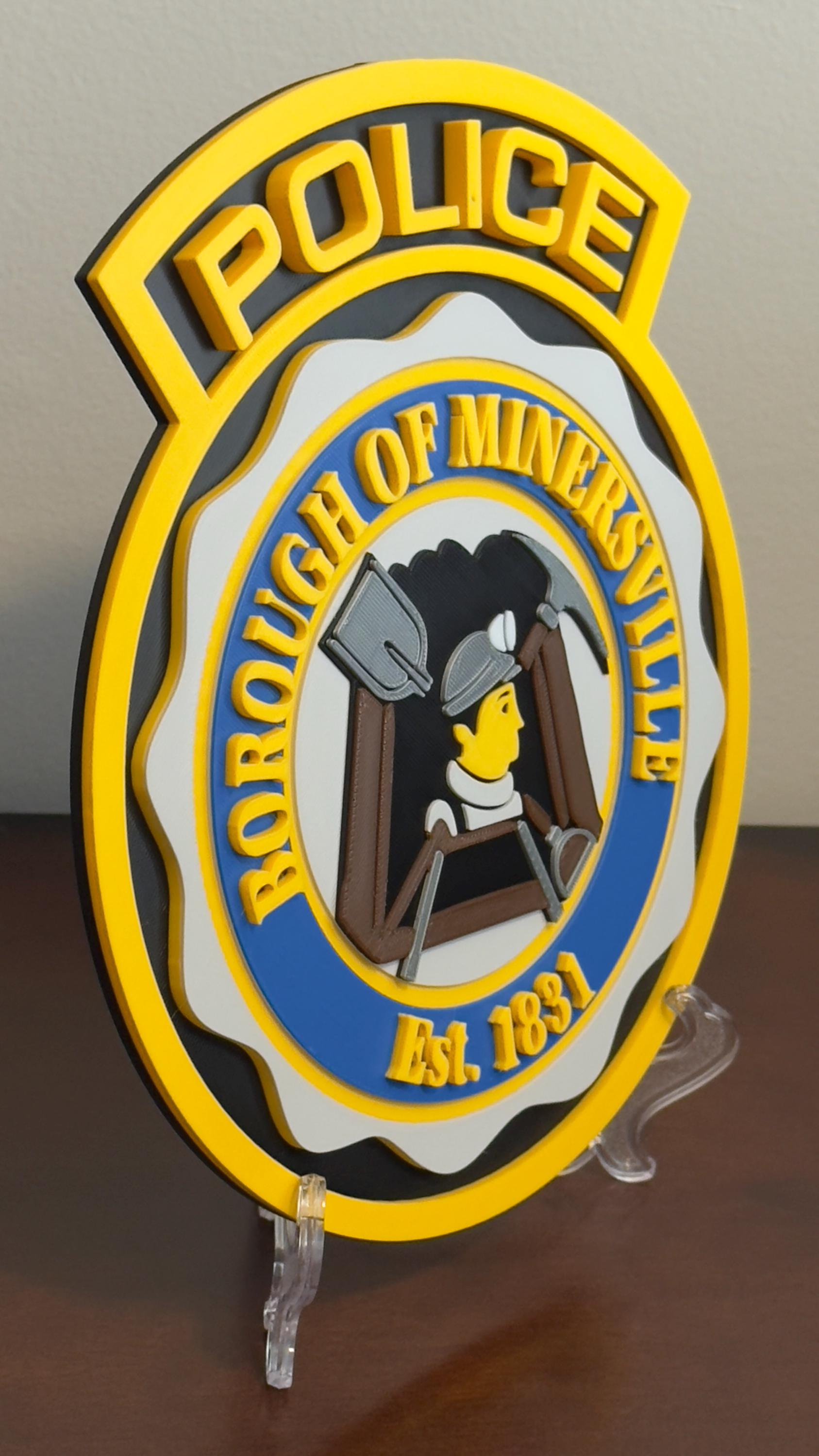 Minersville Police Department 3D Embossed Display Plaque: First Responder Wall Art Pennsylvania