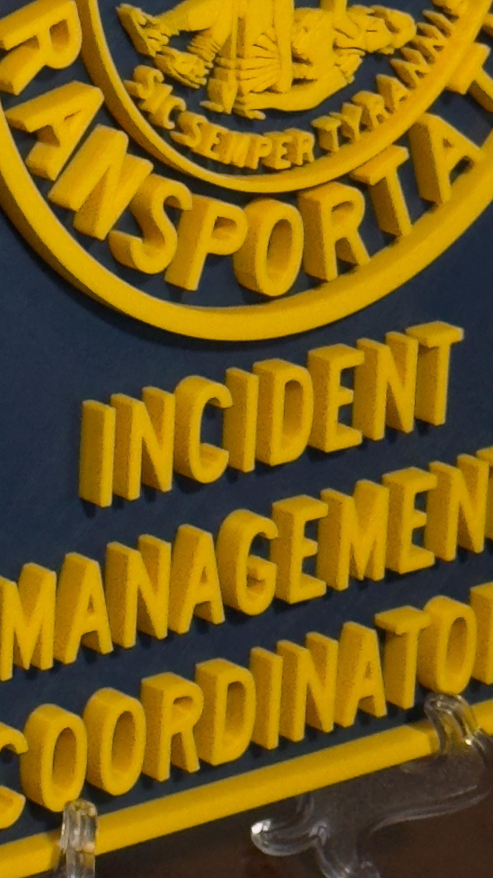 Virginia DOT Incident Coordinator Plaque: 3D Embossed Display