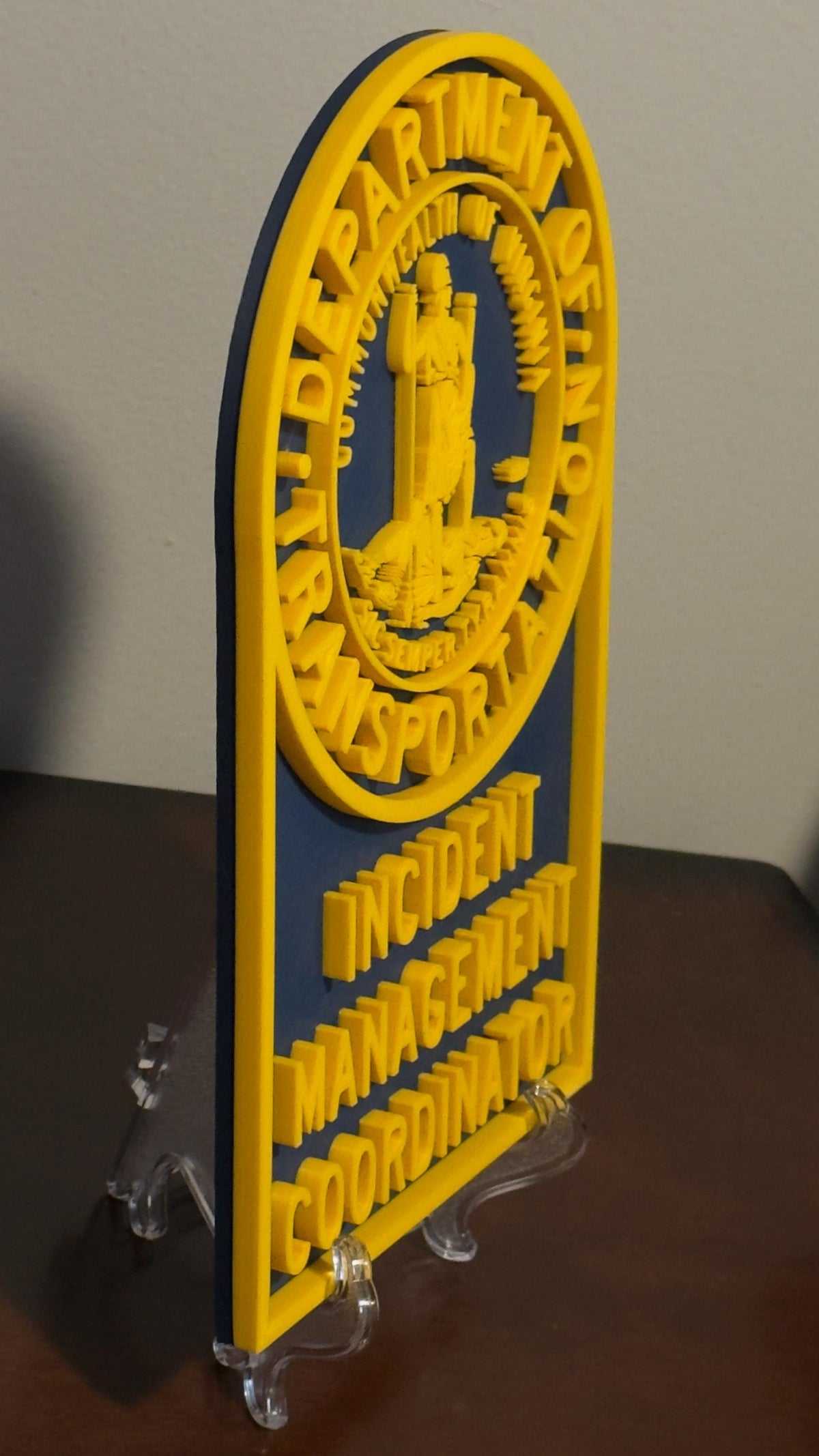 Virginia DOT Incident Coordinator Plaque: 3D Embossed Display